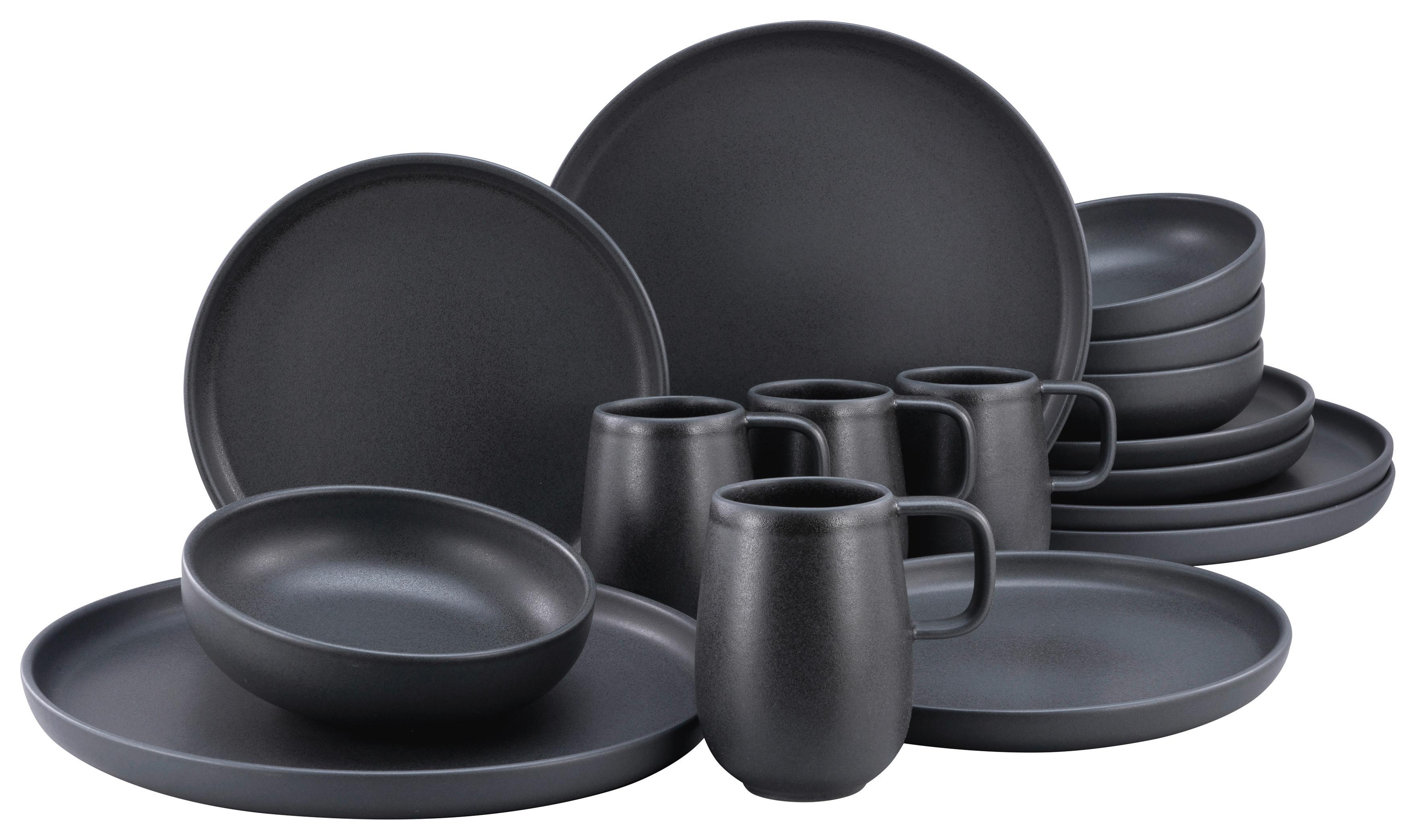 Kombinirani Servis Uno Black, 16-Delni - črna, Moderno, keramika - Creatable