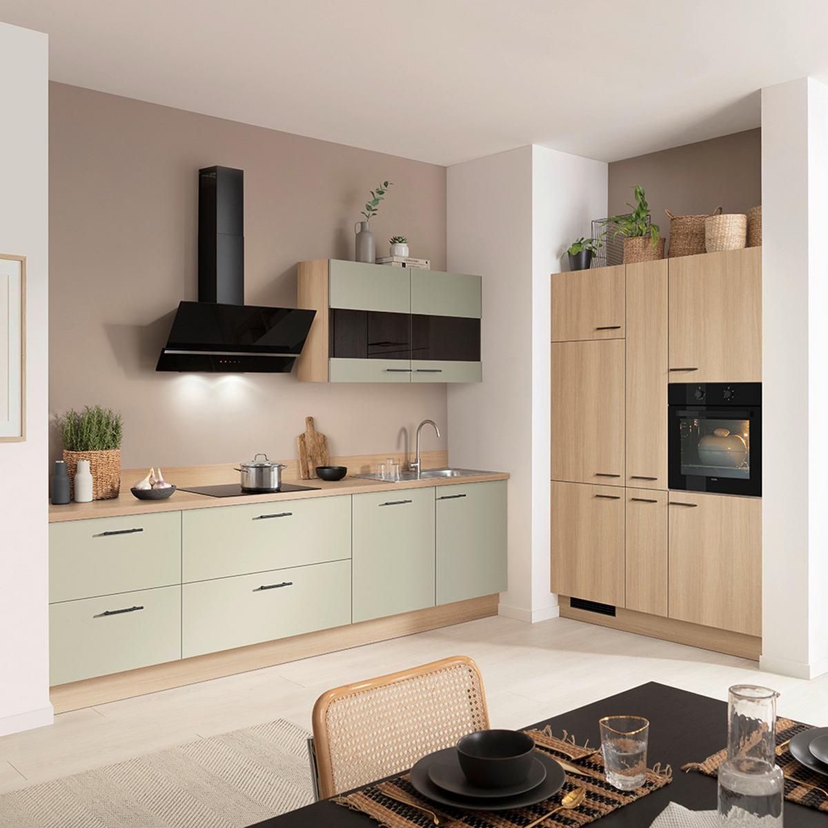 Einbauküche IP1200/2200 o. Geräte Eichefarben - Eichefarben/Schwarz, MODERN, Holzwerkstoff/Metall (280/150cm) - Impuls