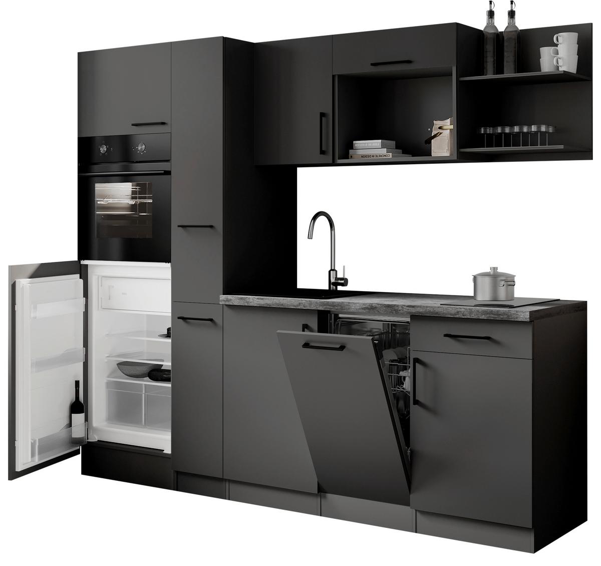 Küchenblock Oliver m. Geräten Grau - Grau, Trend, Holzwerkstoff/Metall (235cm) - Respekta