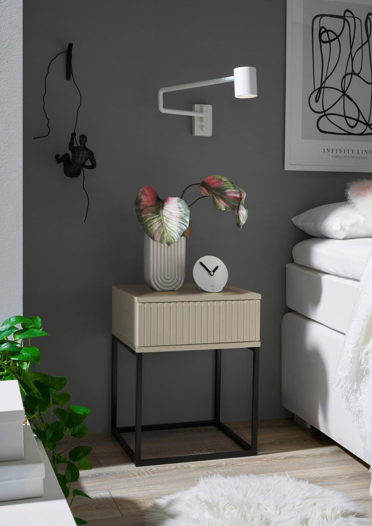 SZAFKA NOCNA MARLE - kaszmir/czarny, Modern, materiał drewnopochodny/metal (40/51,7/38,5cm) - Livetastic