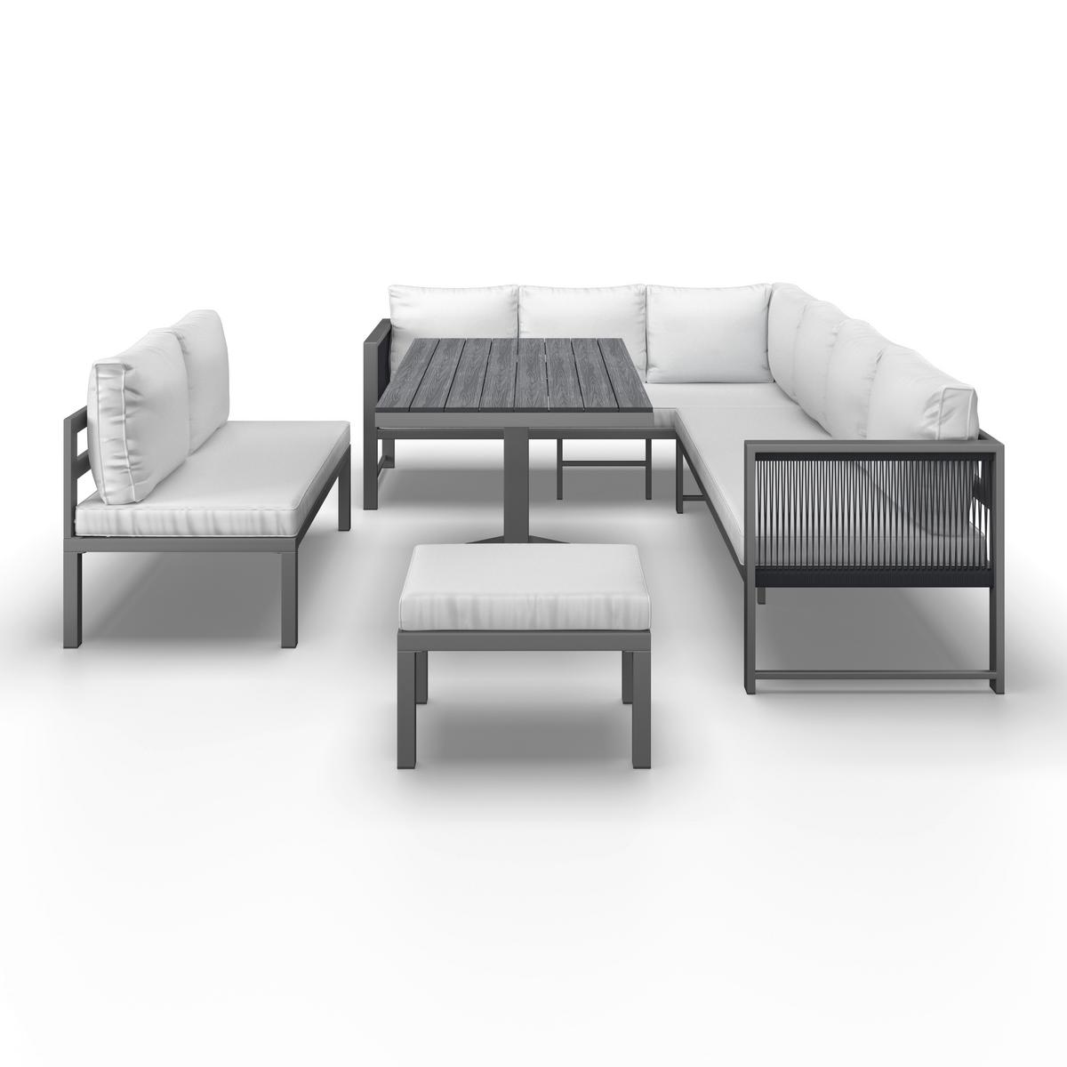 DiningLoungeset Pergolina Weiß Metall/Outdoorstoff +Abdeckung - Schwarz/Weiß, MODERN, Kunststoff/Textil (194/245cm) - Bessagi Garden