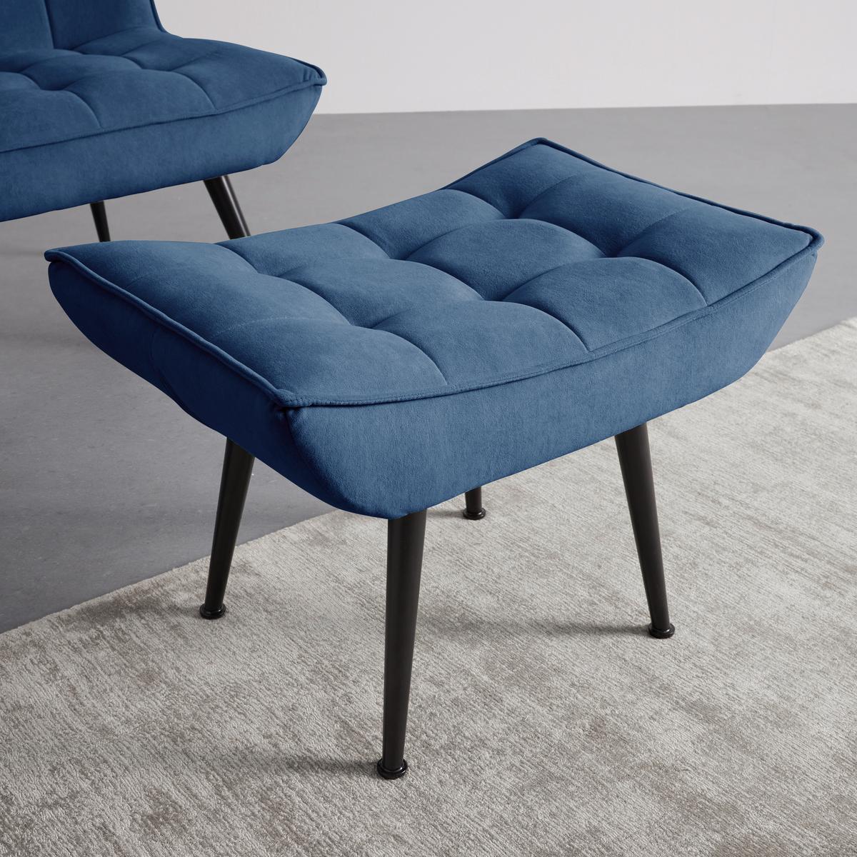 Relaxsessel mit Hocker Toma Blau Samt - Blau/Schwarz, MODERN, Holz/Textil (68/95/66cm) - Bessagi Home