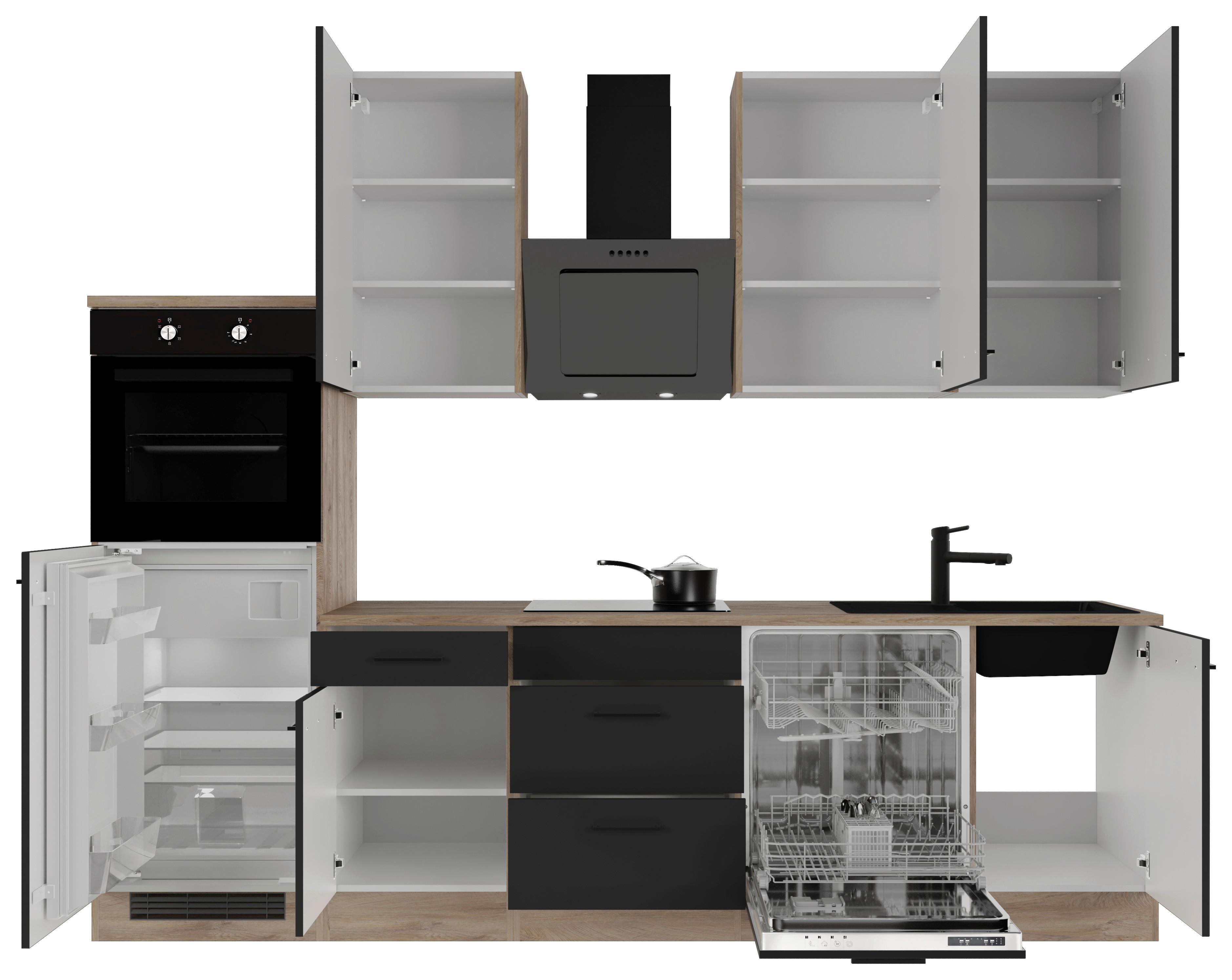 Kuhinjski Blok Z Aparati Capri, Črna, Barva Hrasta - črna/barve hrasta, Basics, kovina/leseni material (280cm) - FlexWell
