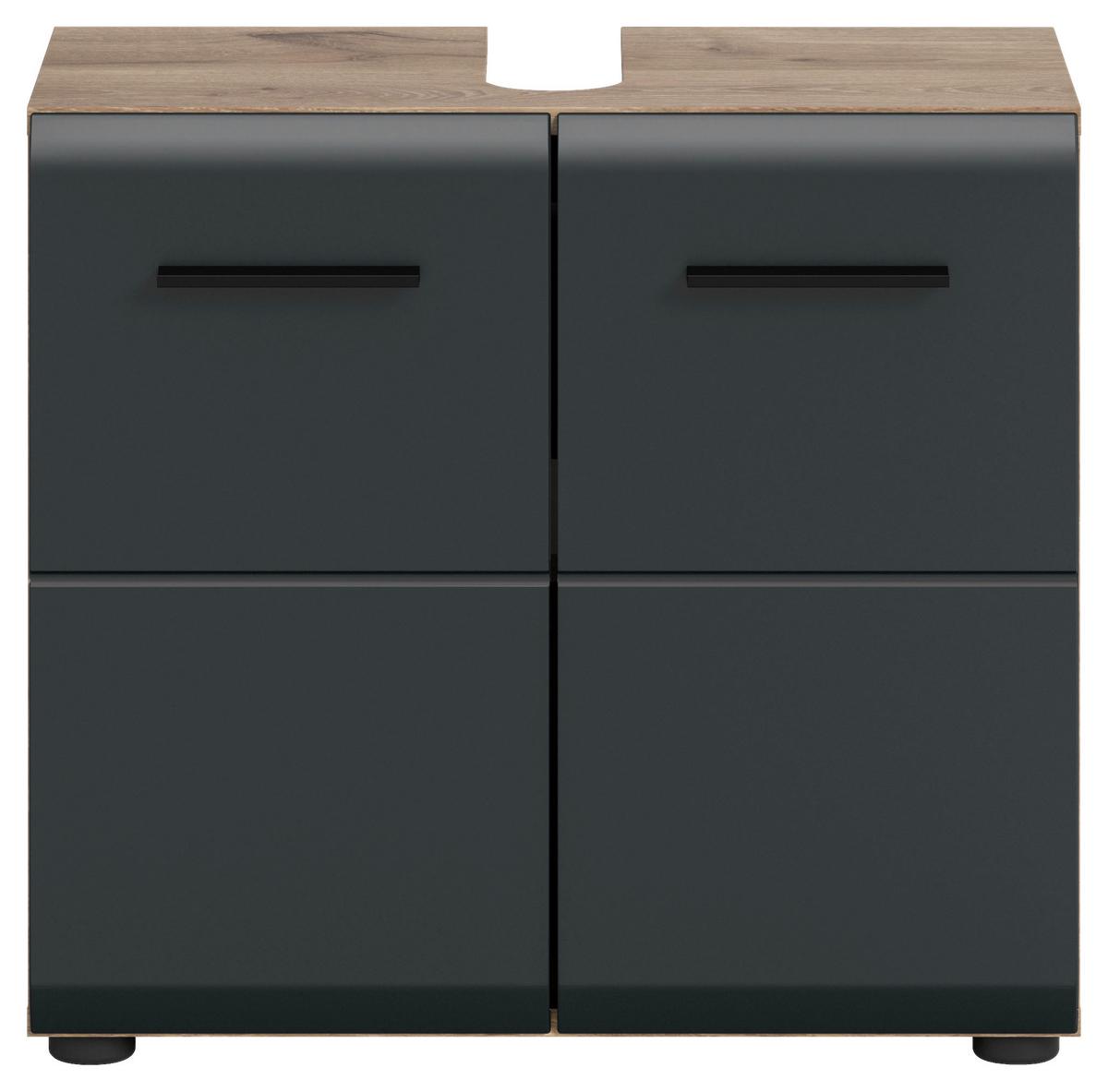 WASCHBECKENUNTERSCHRANK ICE - Eiche dunkel/Schwarz, Basics, Holzwerkstoff/Kunststoff (60/54/30cm) - MID.YOU