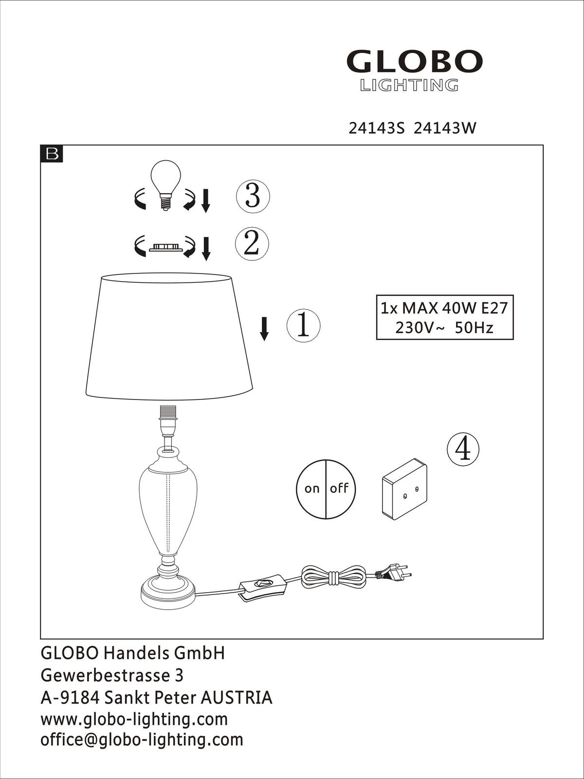 TISCHLEUCHTE 24143W LEILA - Klar/Chromfarben, Konventionell, Glas/Textil (38/66cm) - Globo