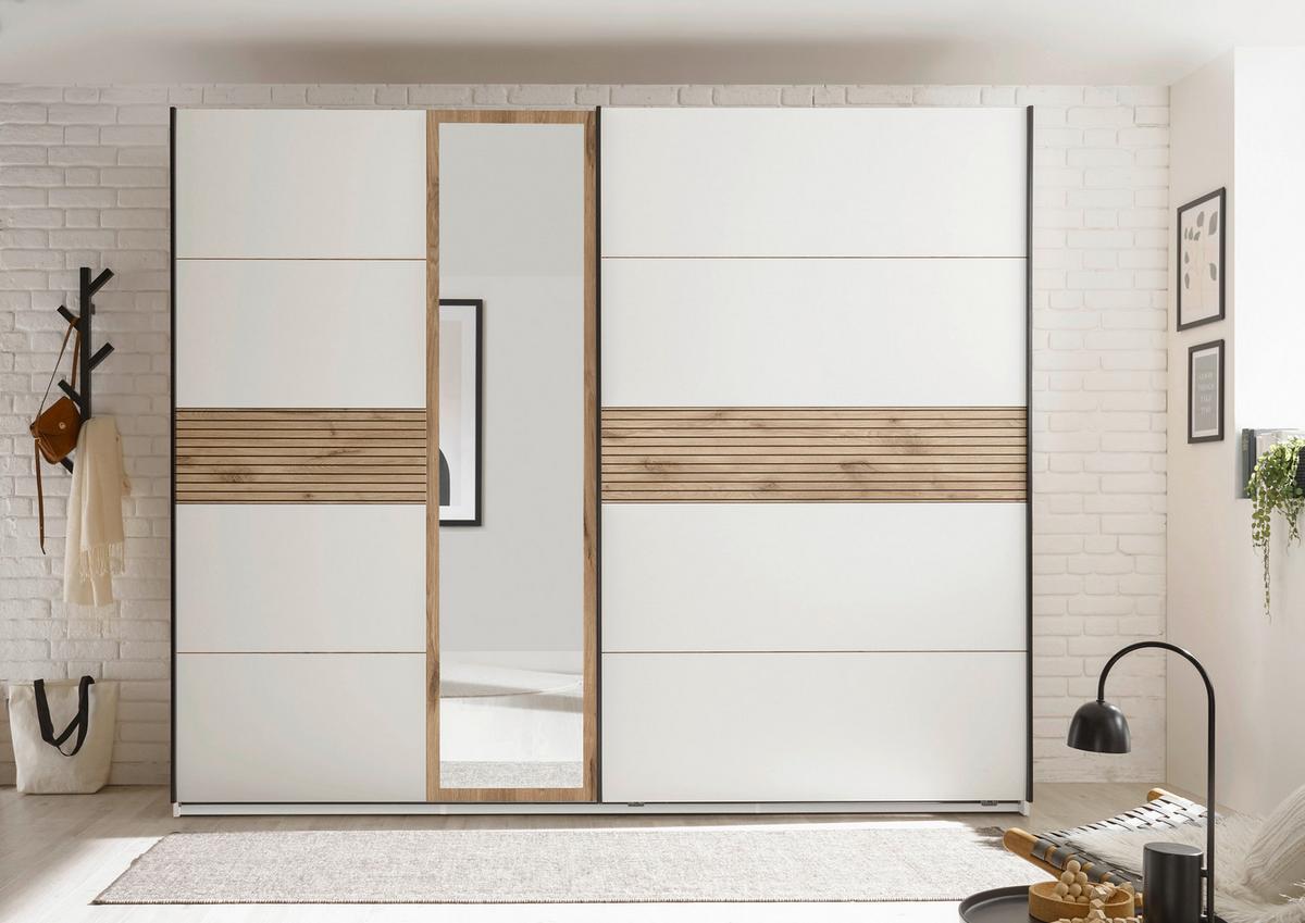 Omara Z Drsnimi Vrati Leo, Bela, Barva Hrasta - črna/barve hrasta, Moderno, kovina/leseni material (270/225/59,6cm) - MID.YOU