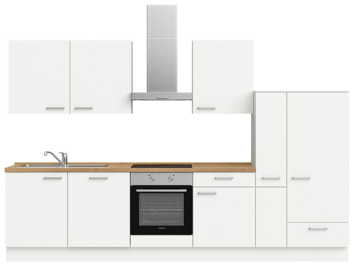 Küchenblock Touch Low m. Geräten Weiß - Eichefarben/Schwarz, MODERN, Holzwerkstoff/Metall (330cm) - Nobilia