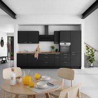 Küchenblock Touch High m. Geräten Schwarz - Edelstahlfarben/Eichefarben, MODERN, Holzwerkstoff/Metall (360cm) - Nobilia