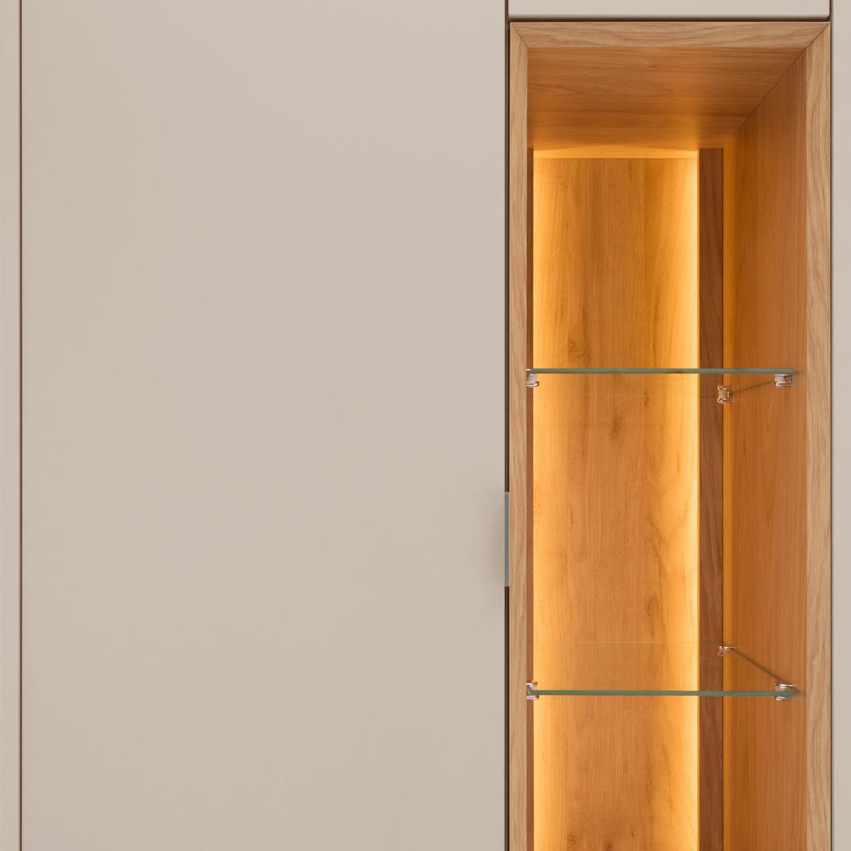 Vitrine Velasca Eichefarben/Kaschmir - Kaschmir/Eichefarben, MODERN, Glas/Holzwerkstoff (74,2/185/40cm) - Premium Living