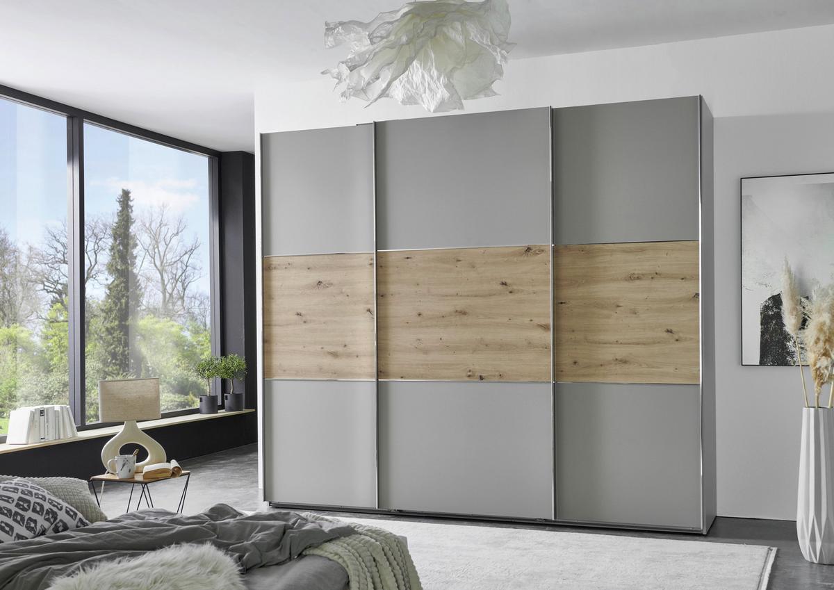 Tolóajtós Szekrény Indiana A - nemesacélszínű/Artisan tölgy, Konventionell, faalapú anyag/fém (250/216/65cm)