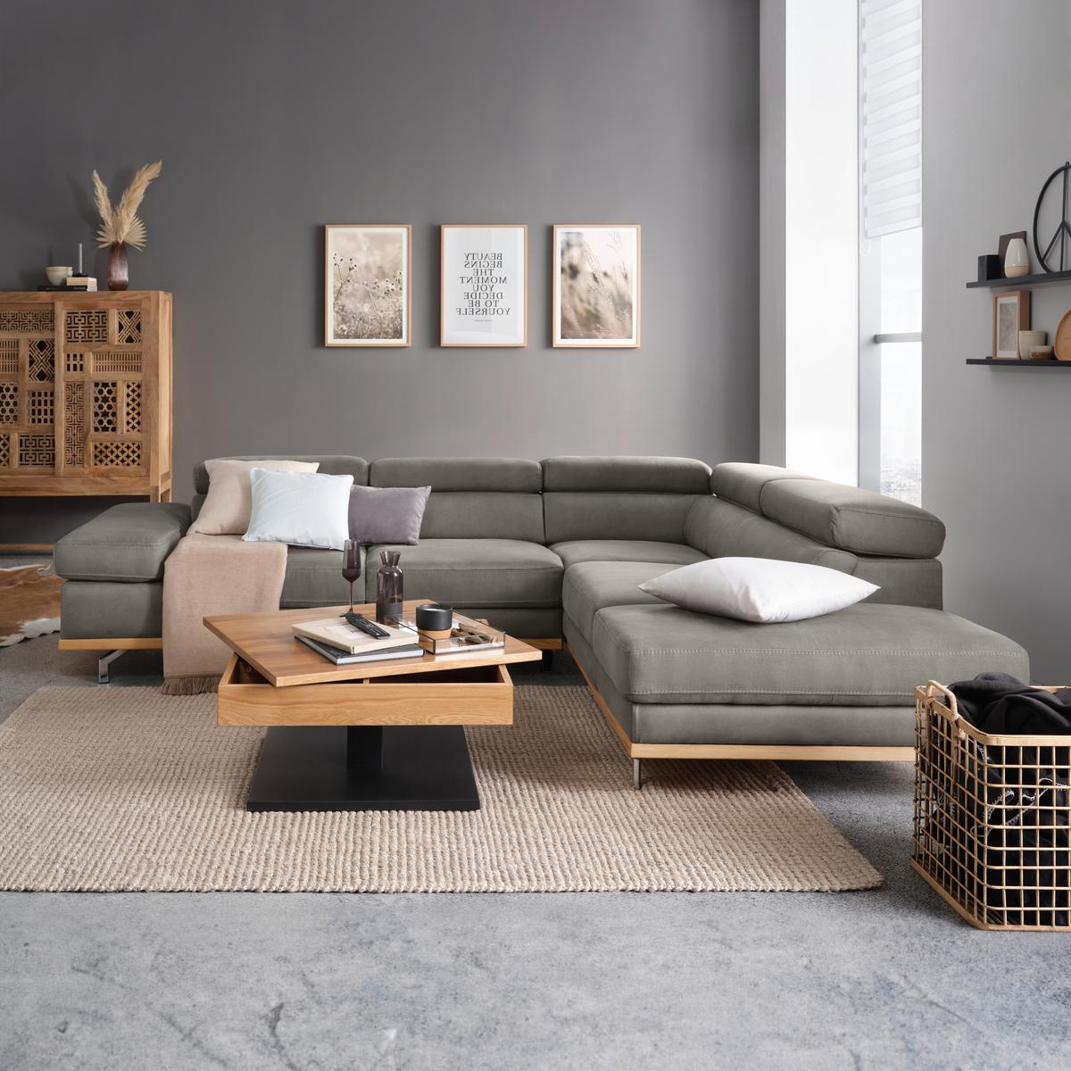 Ecksofa Carmen Grau mit Bettfunktion - Chromfarben/Silberfarben, Konventionell, Holz/Textil (292/93/226cm) - Zandiara