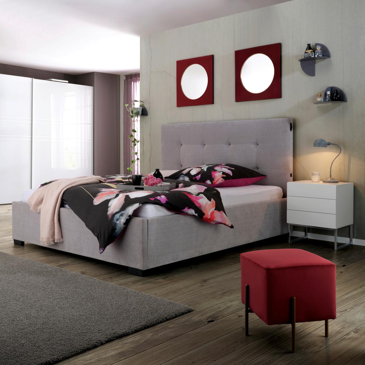 SZAFKA NOCNA NOLA 4 - kolor srebrny/biały, Modern, materiał drewnopochodny/metal (50/60/40cm) - Premium Living