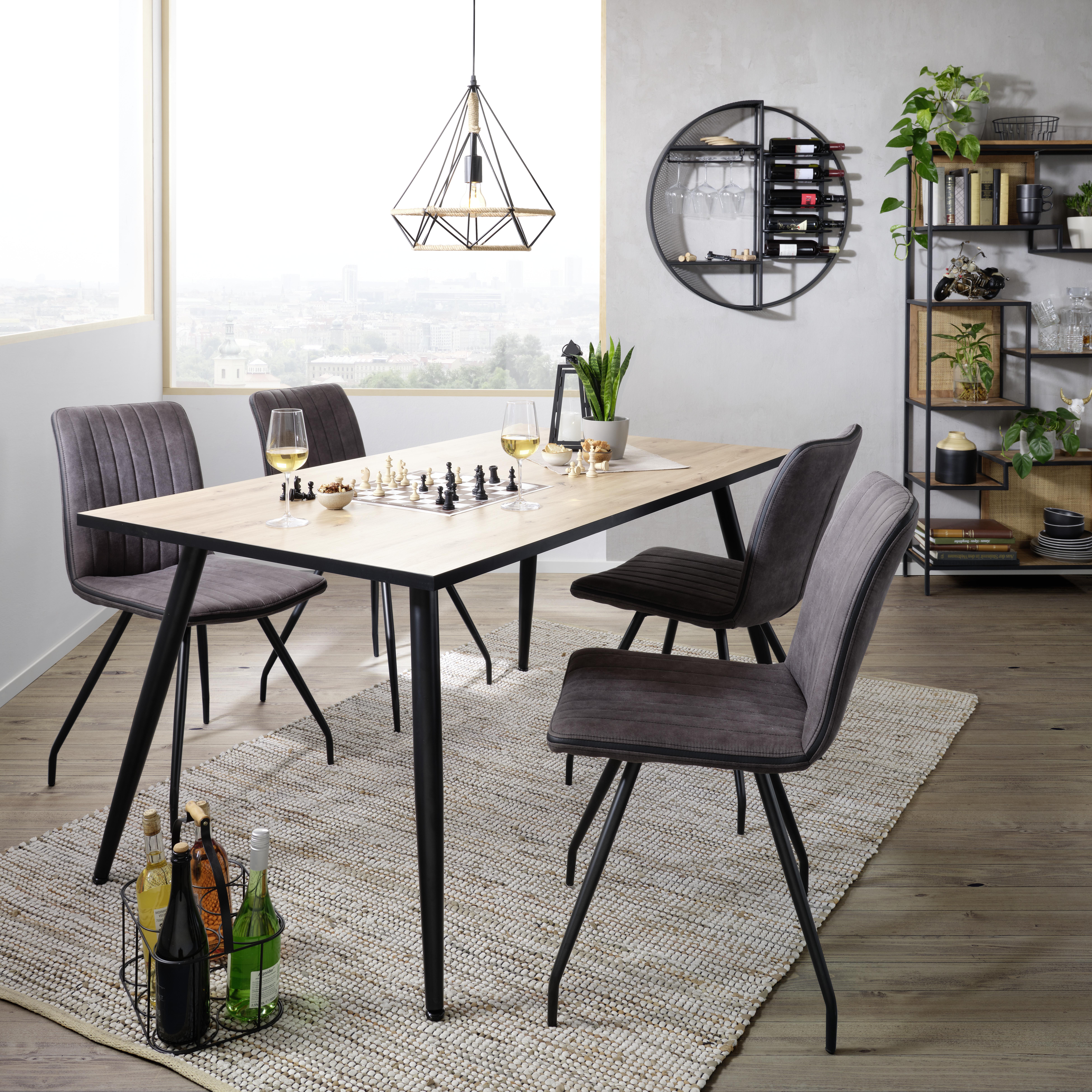 Étkezőasztal Sabine - Tölgyfa/Fekete, modern, Faalapú anyag/Fém (160/90/75cm) - Modern Living