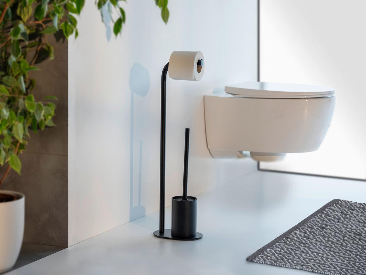 Garnitură perie WC LEVANTE - negru, Modern, metal (23/63/17cm) - Wenko