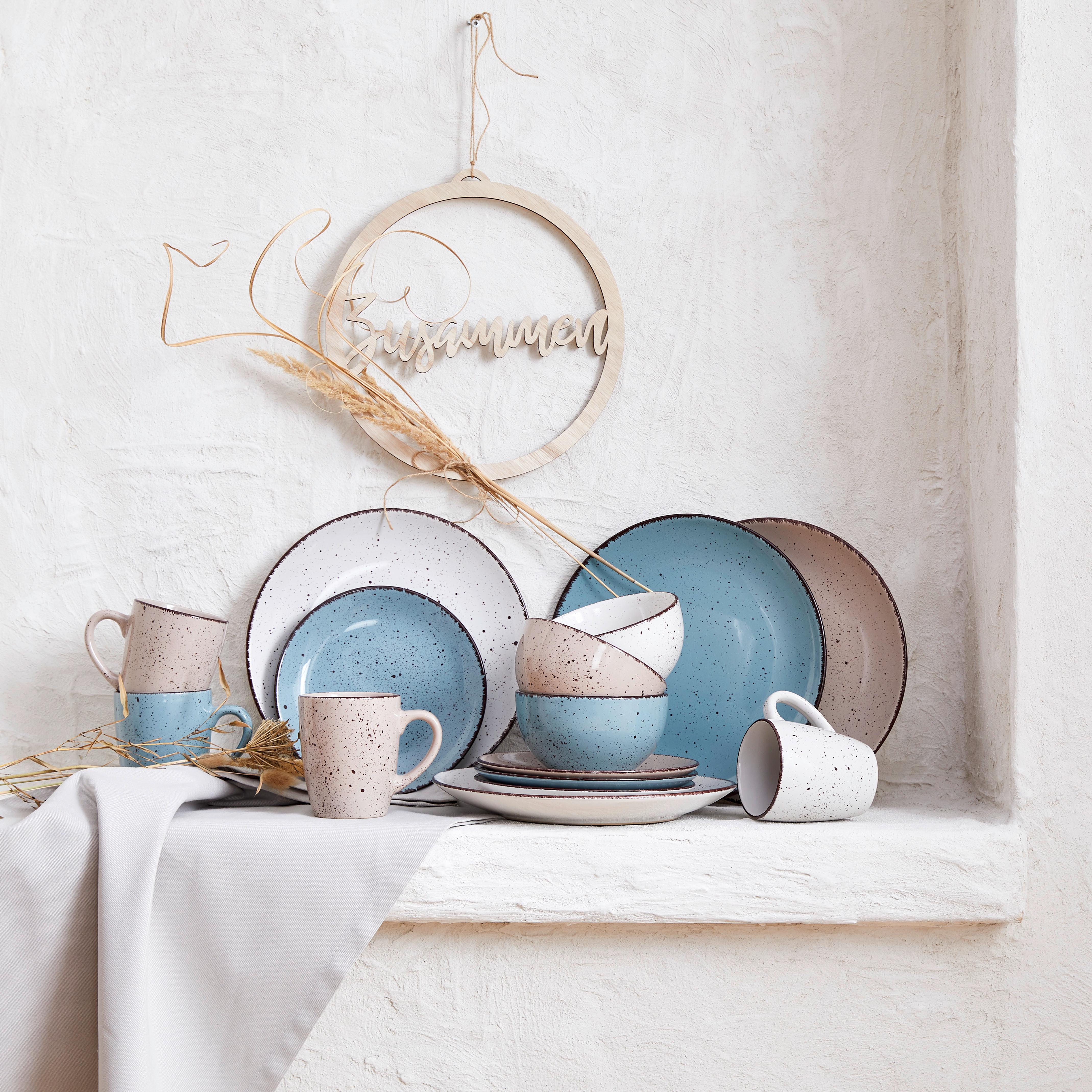 Kombiservice Kelly aus Steinzeug, 24-teilig - Blau/Weiss, Modern, Keramik - Modern Living