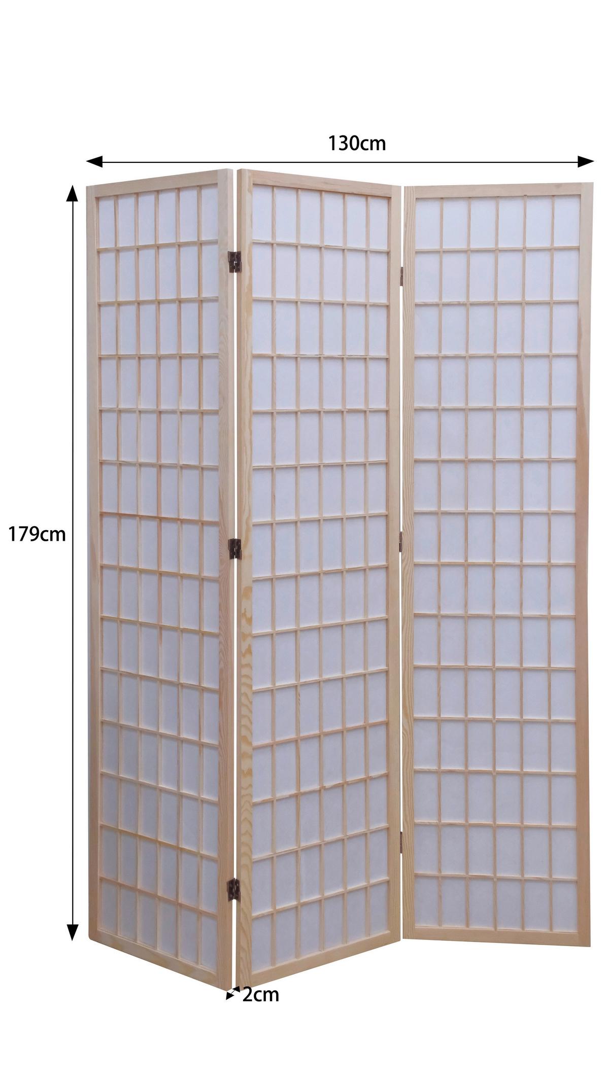 Paravan Naomi 3, Pravi Les - bela/naravne barve, Moderno, tekstil/les (130/179/2cm)