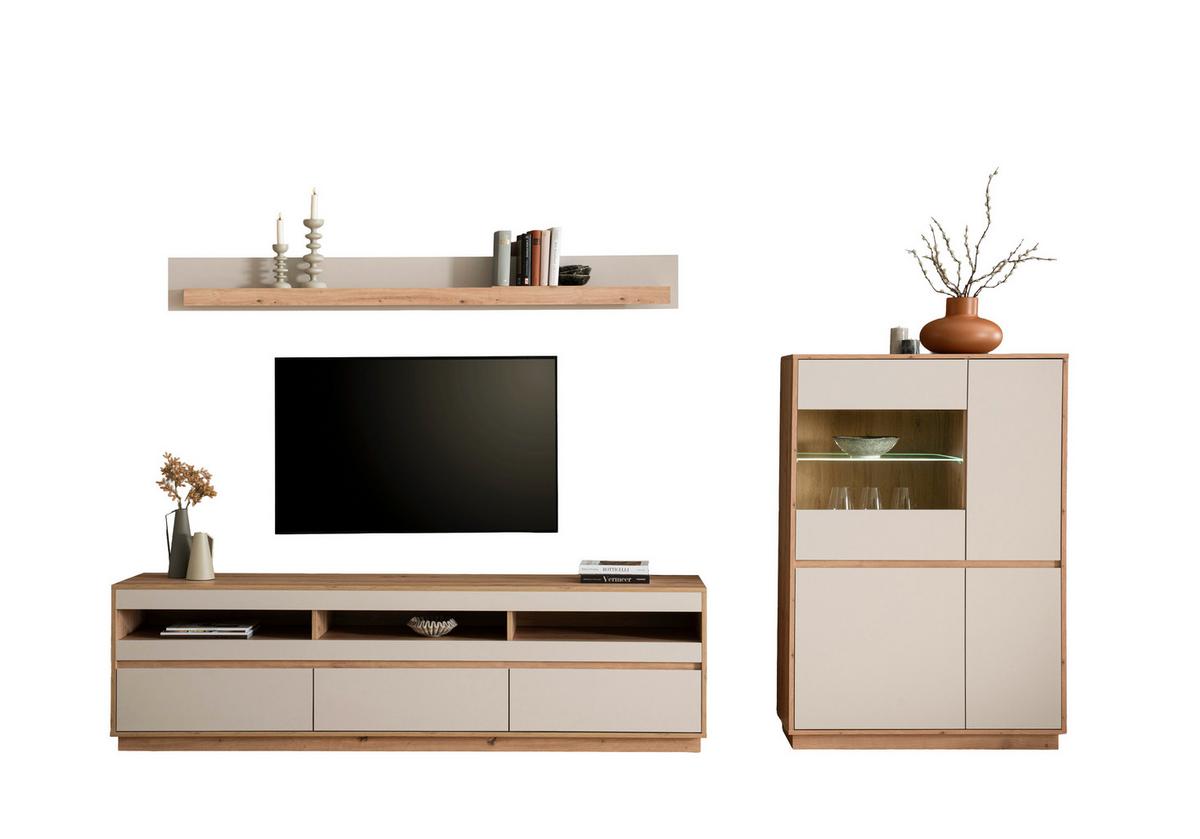 WOHNWAND SONORA - Kaschmir/Eiche Artisan, Design, Glas/Holzwerkstoff (292/205/40cm) - MID.YOU