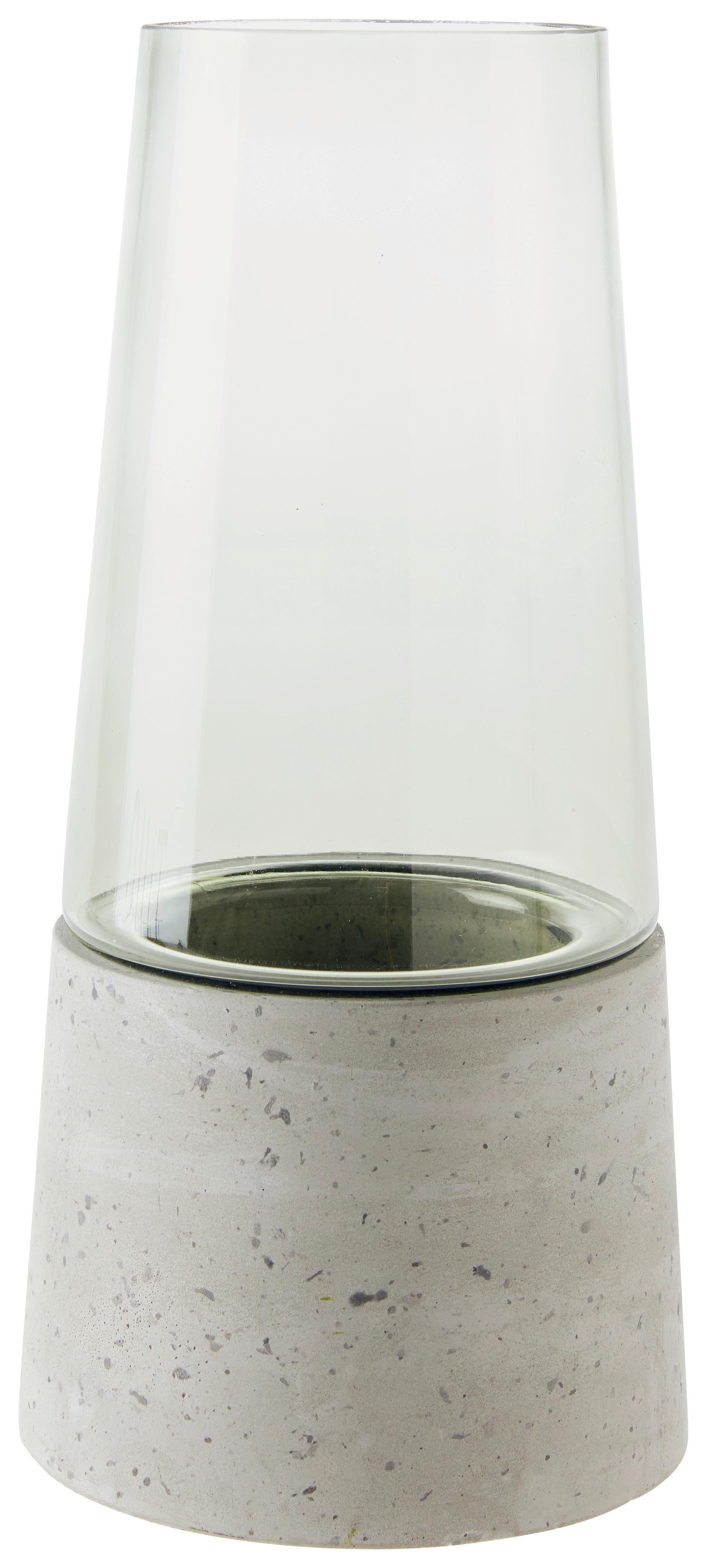 Vase Eda in Hellgrau - Klar/Hellgrau, MODERN, Glas/Stein (14,3/30cm) - Modern Living