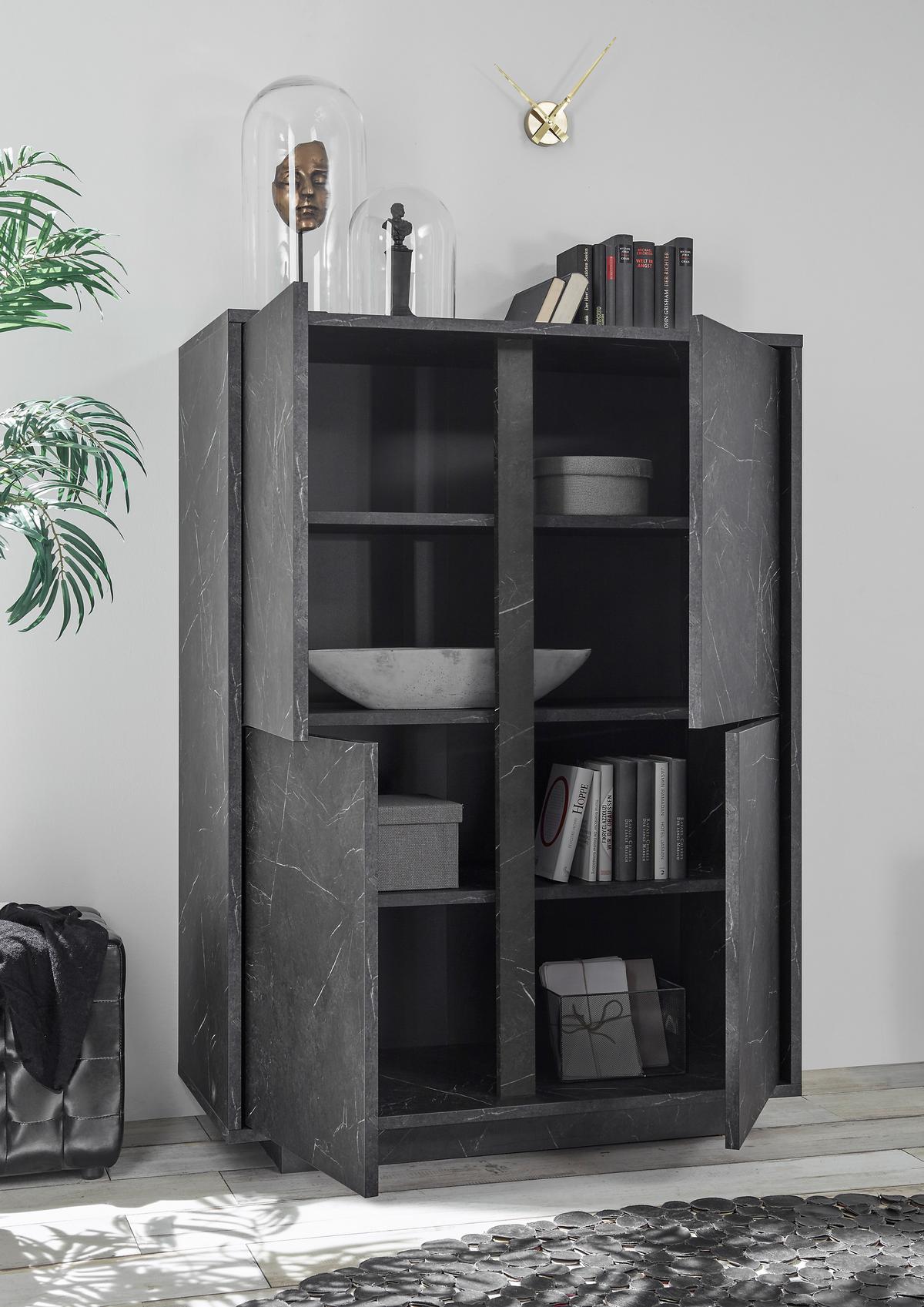 KOMODA WYSOKA CARRARA - antracytowy, Design, materiał drewnopochodny (92/145/43cm) - MID.YOU