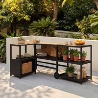 Outdoorküche Delia Schwarz /Naturfarben inkl. Abdeckung - Schwarz/Naturfarben, MODERN, Kunststoff/Metall (239/90/120cm) - Bessagi Garden