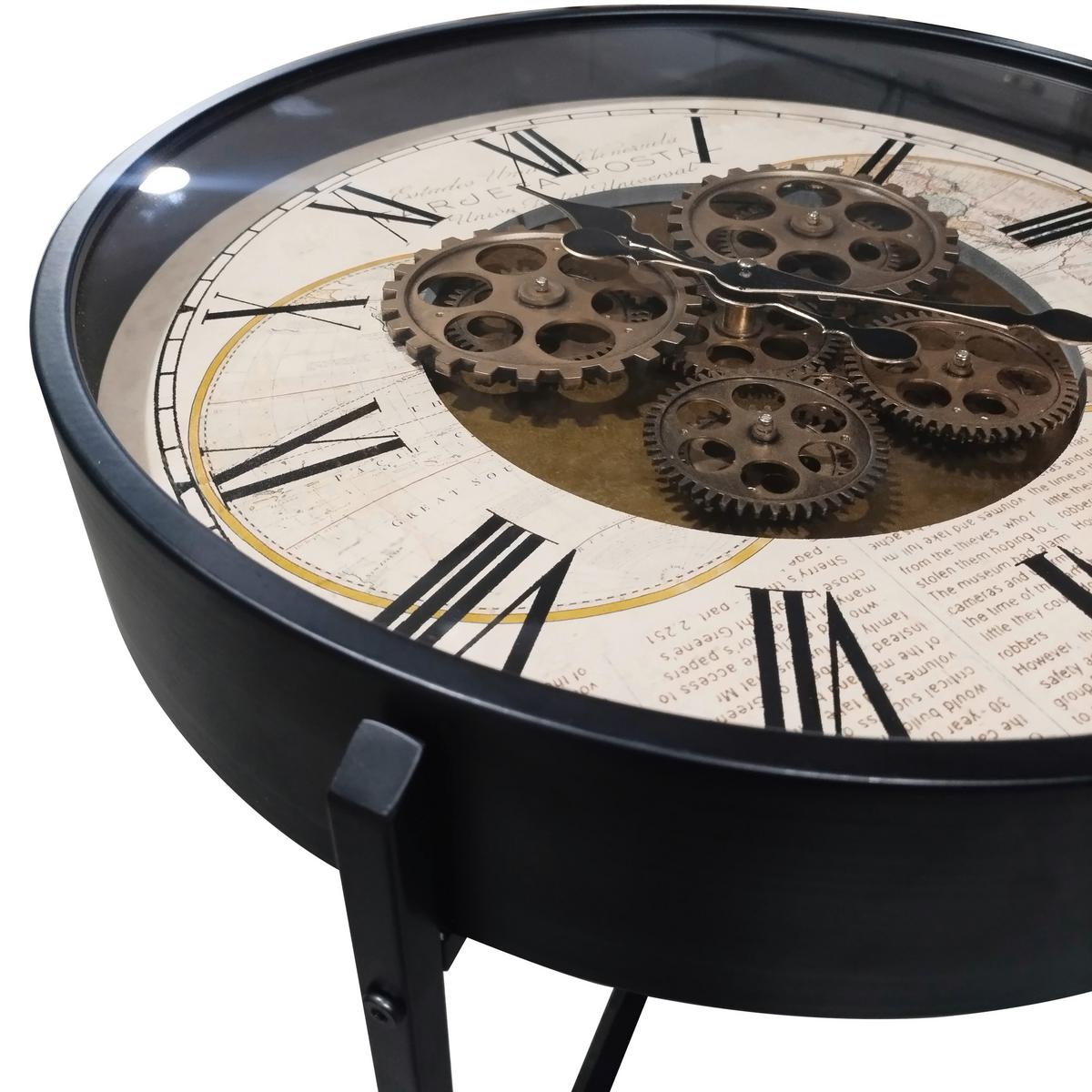 Klubska Miza Time 2, Črna, Urni Mehanizem - črna, Moderno, kovina/steklo (49,5/57cm)