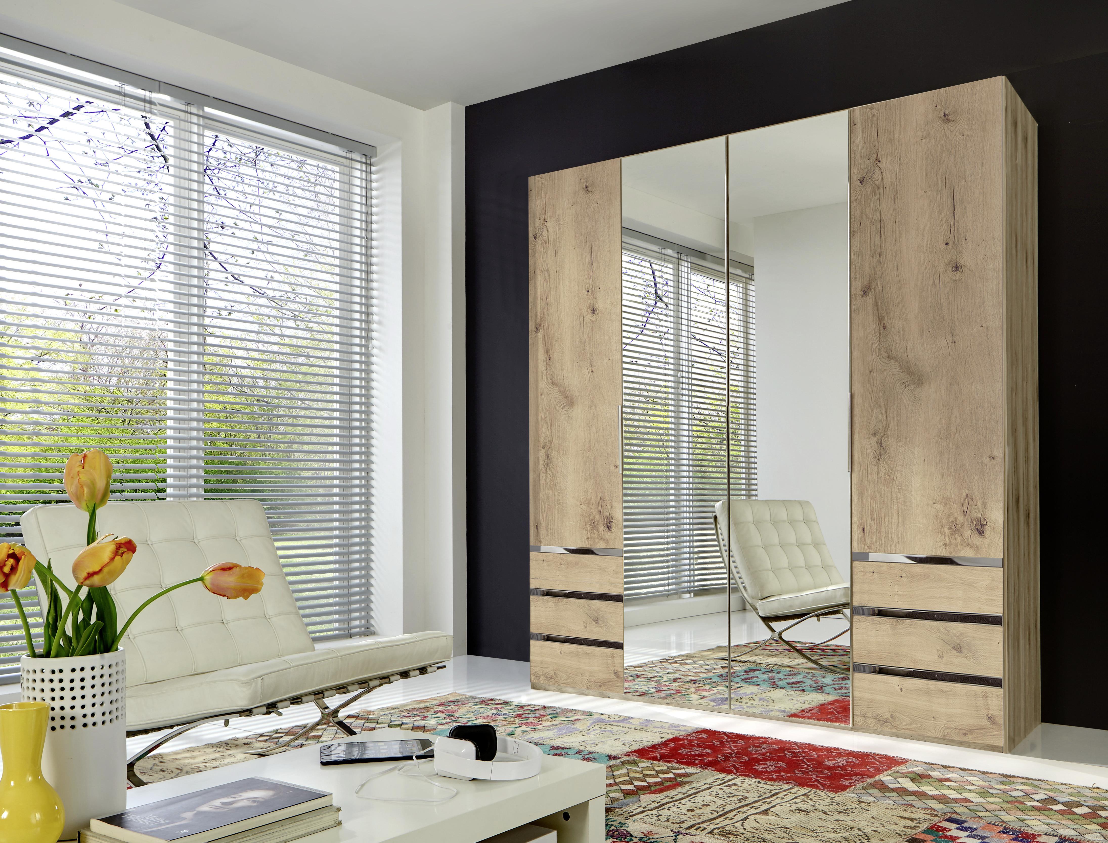Drehtürenschrank Level 36A mit Spiegel ca. 200 cm Eiche Dekor - Chromfarben/Eichefarben, MODERN, Glas/Holzwerkstoff (200/216/58cm) - MID.YOU