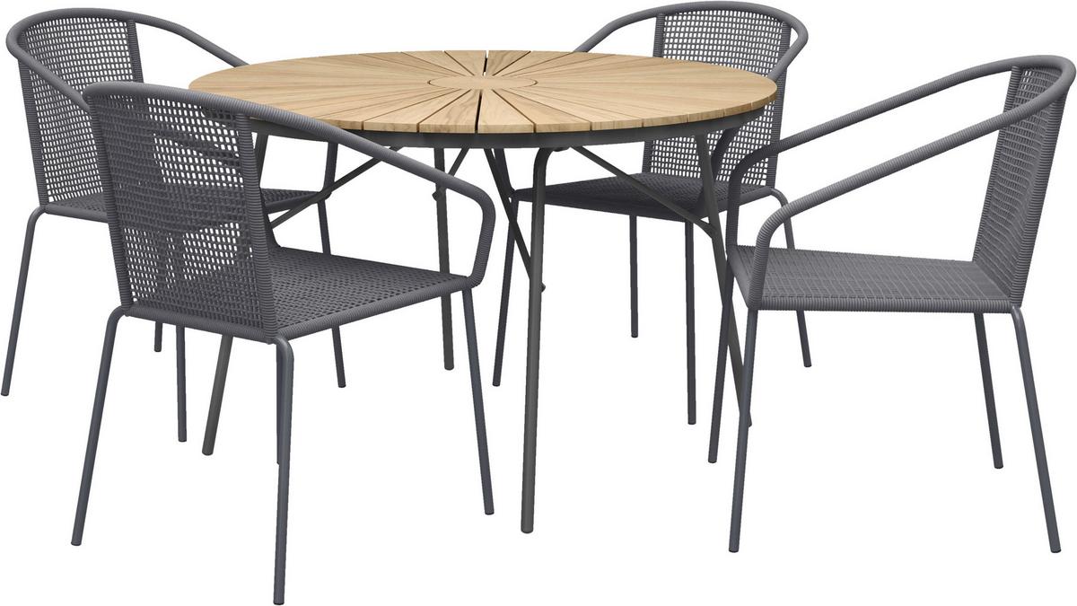 Gartentischgruppe Ellen/vito - Dunkelgrau/Anthrazit, Natur, Holz/Kunststoff (160/160/74cm) - Gardenson