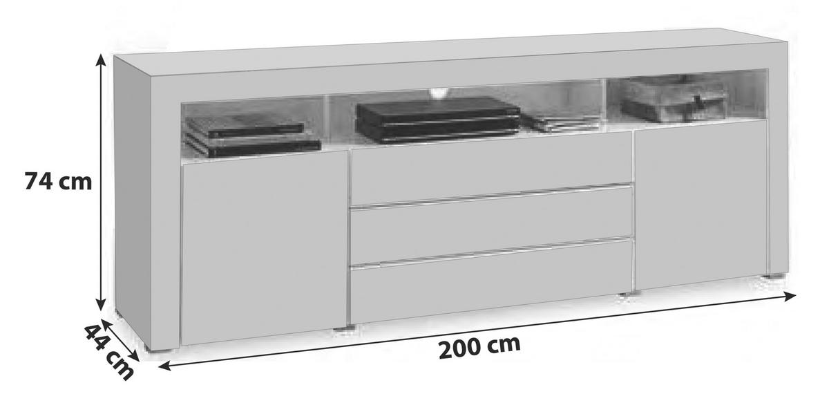 Komoda Goal, Bela, Led - bela/barve aluminija, Moderno, leseni material (200/74/44cm) - Modern Living