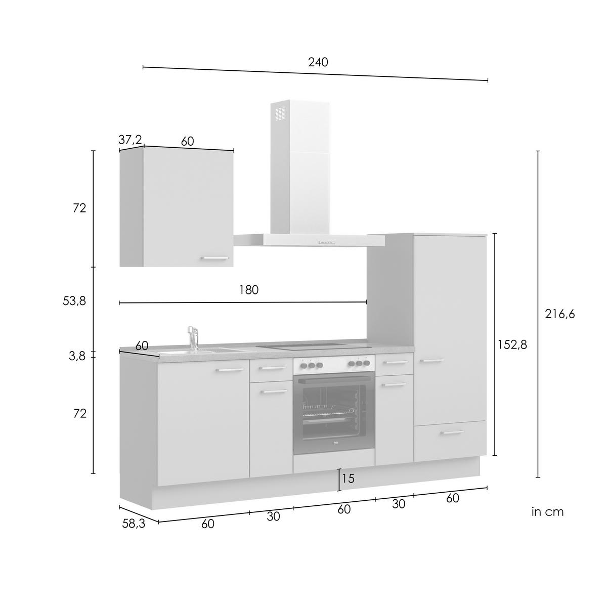 Küchenleerblock Senso Low o. Geräte Olivgrün - Eichefarben/Schwarz, MODERN, Holzwerkstoff/Metall (240cm) - Nobilia
