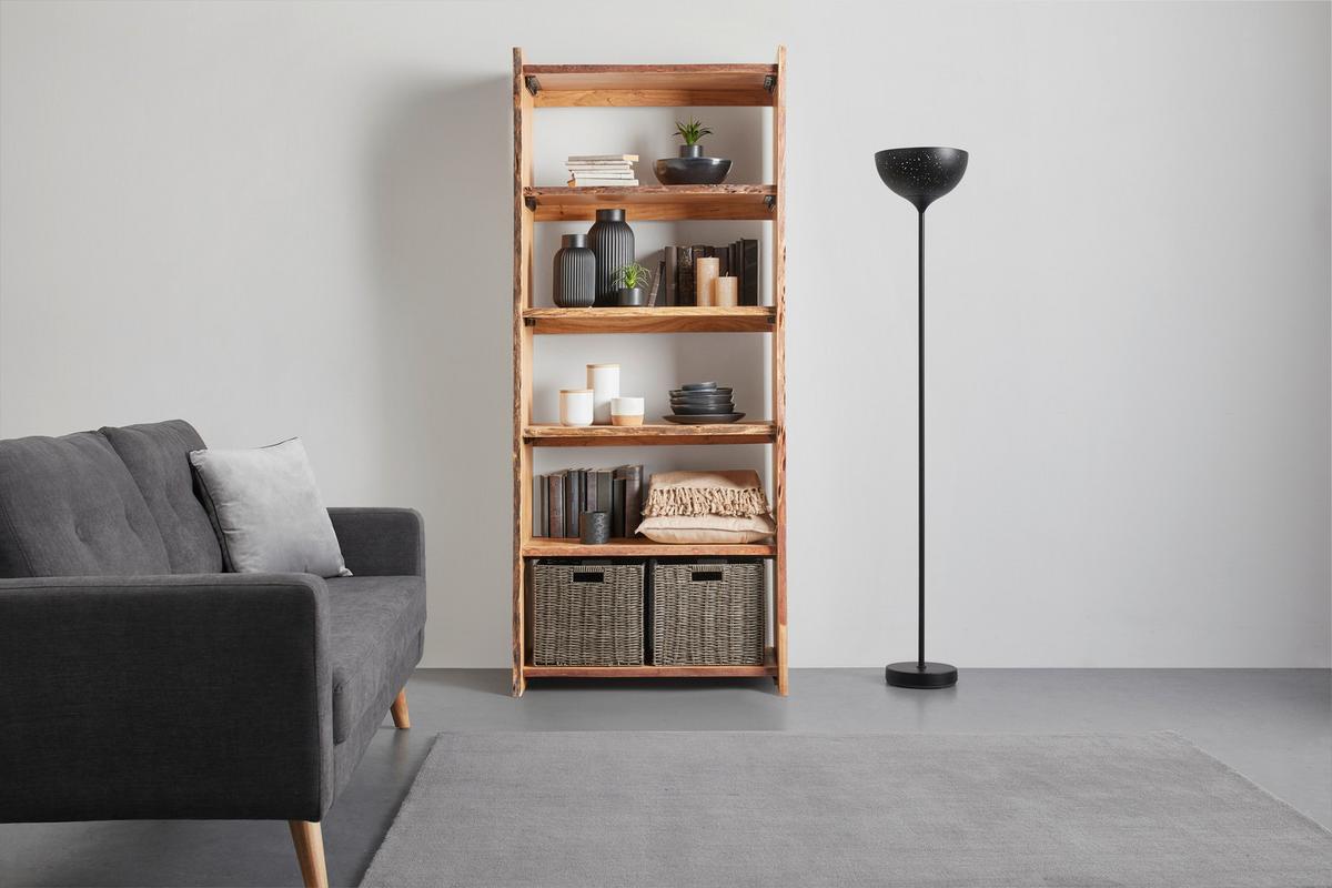 Polc Tömörfa Timber - akácia színű/fekete, Natur, fa/fém (80/190/38cm) - Premium Living