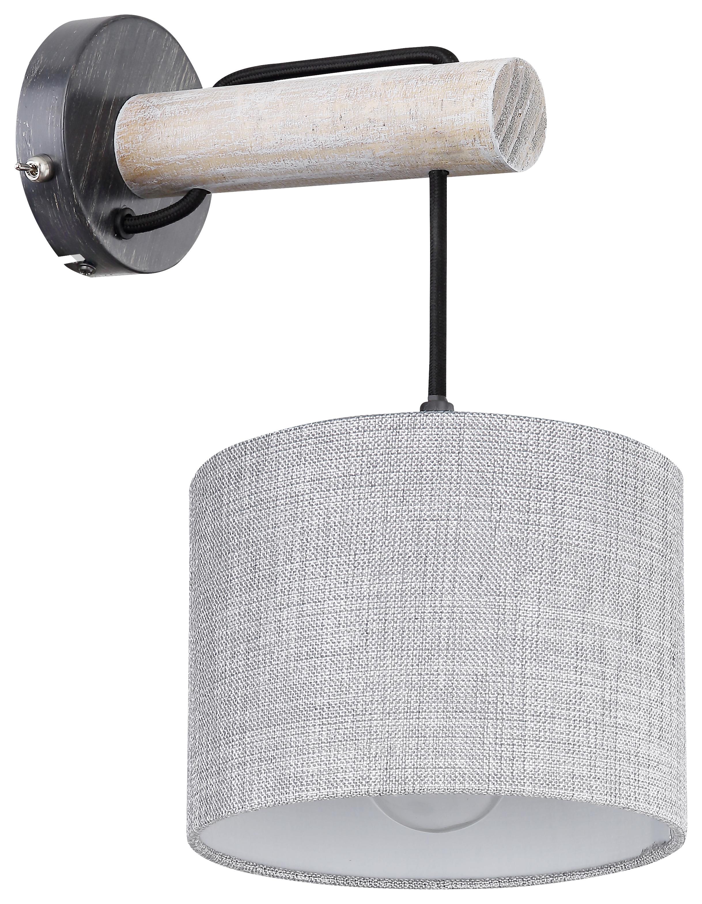 Wandleuchte Roger in Grau/Schwarz max. 40 Watt - Schwarz/Grau, Natur, Holz/Textil (18/25,5/33,5cm) - Globo