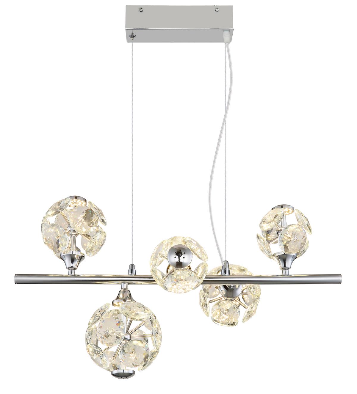 LED-HÄNGELEUCHTE 16047-5HC VIRINA - Klar/Chromfarben, Konventionell, Glas/Metall (50/30/120cm) - Globo