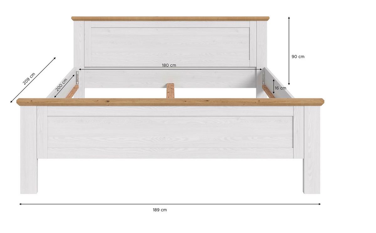 Bett VERONA Weiß ca. 180x200 cm MDF - Lärchefarben/Eiche Artisan, ROMANTIK / LANDHAUS, Holzwerkstoff (180/200cm) - Livetastic