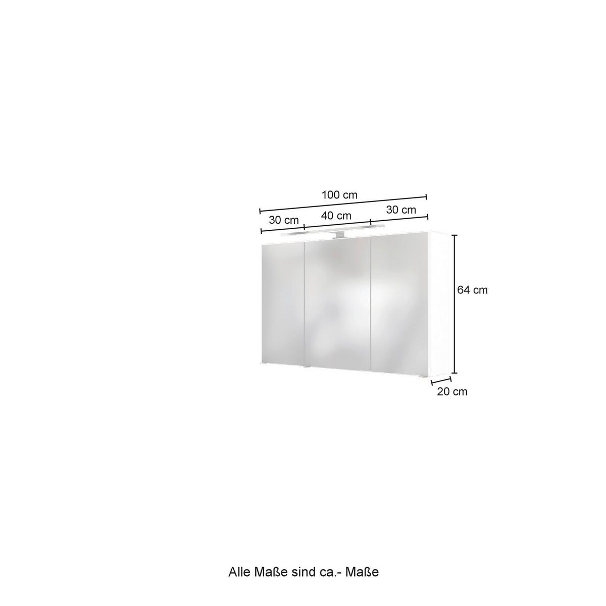 Spiegelschrank Pienza mit LED 3-türig ca. 100x64 cm Grau - Basics, Glas/Holzwerkstoff (100/64/20cm) - Held