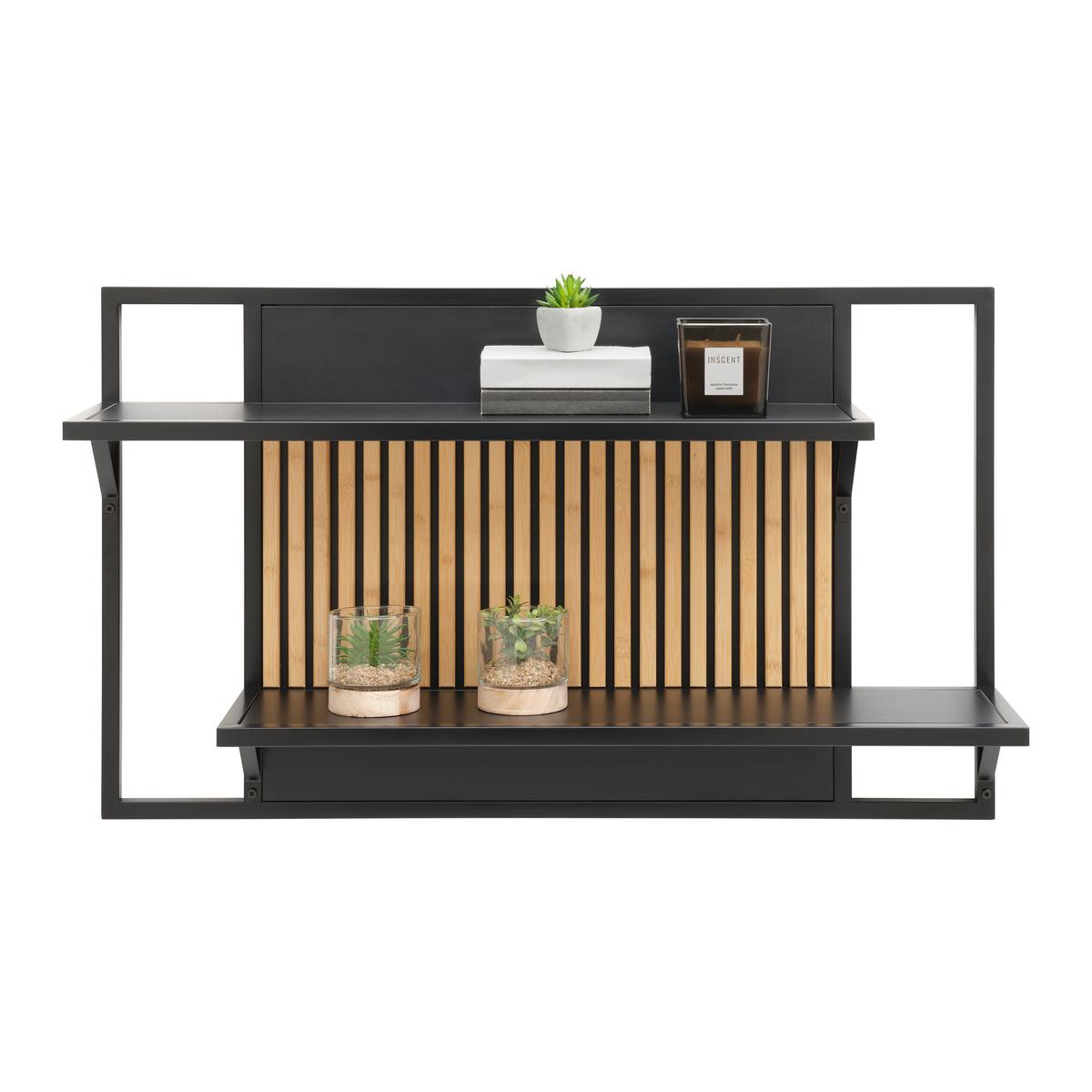 Wandregal Madrid Schwarz/Naturfarben massiv - Eichefarben/Schwarz, Modern, Holz/Holzwerkstoff (100/60/25cm) - Mömax