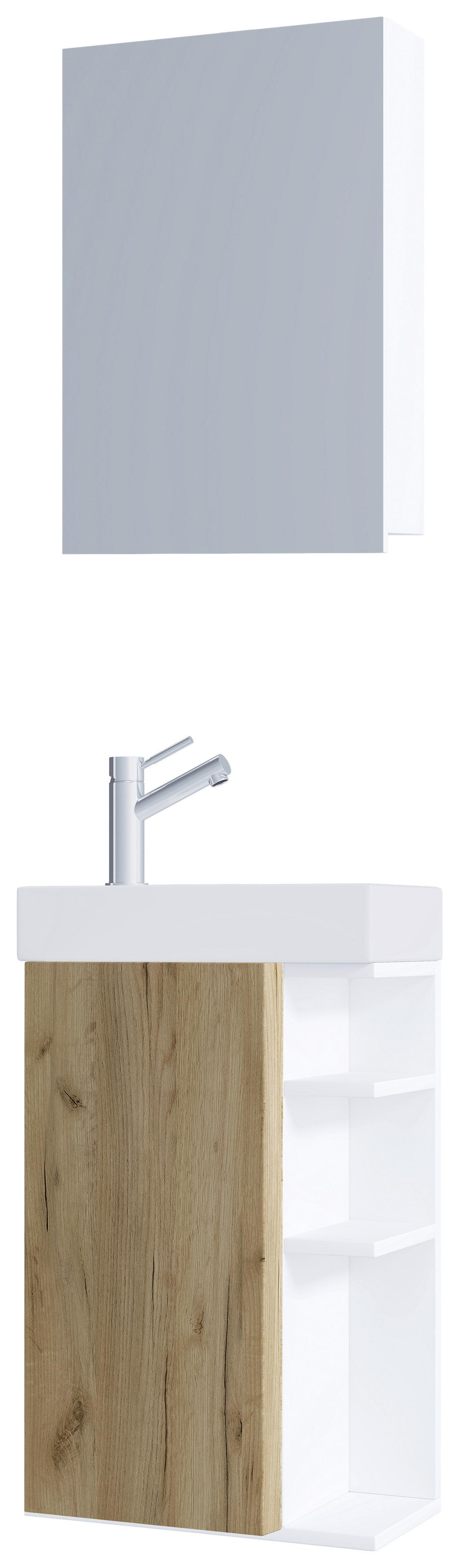 Kopalnica Za Goste Lumia, Bela, Barva Hrasta - bela/medeni hrast, Moderno, steklo/leseni material (40cm) - MID.YOU