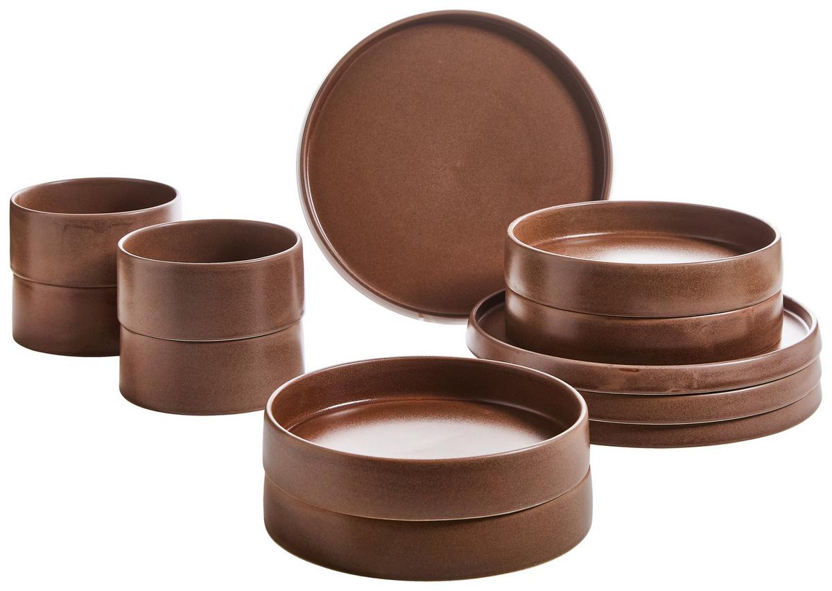 SERWIS OBIADOWO-ŚNIADANIOWY 20195 - brązowy, Trend, ceramika - Novel