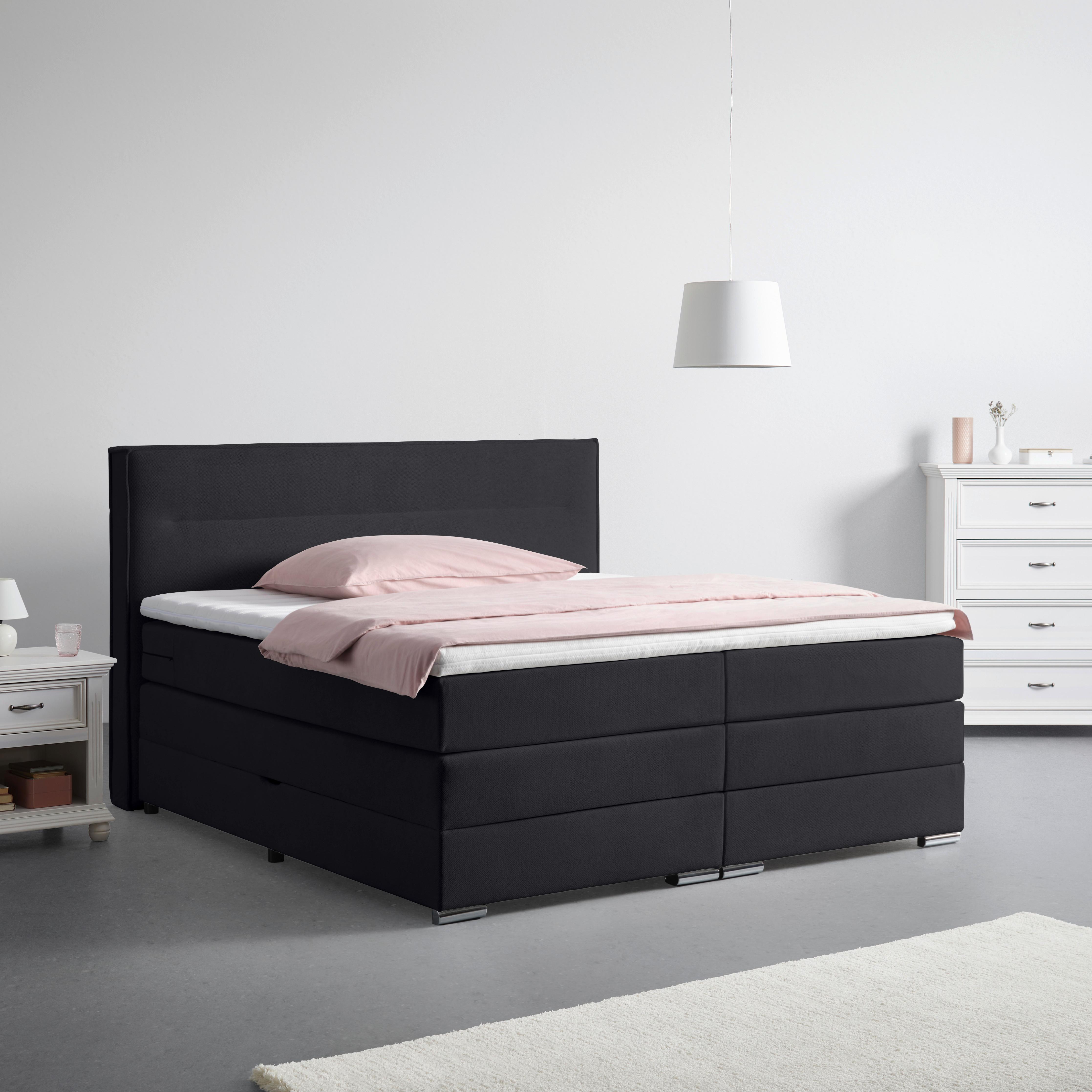 Boxspringbett Papilon Schwarz ca. 180x20cm - Zinkfarben/Schwarz, KONVENTIONELL, Holz/Holzwerkstoff (180/200cm) - Premium Living