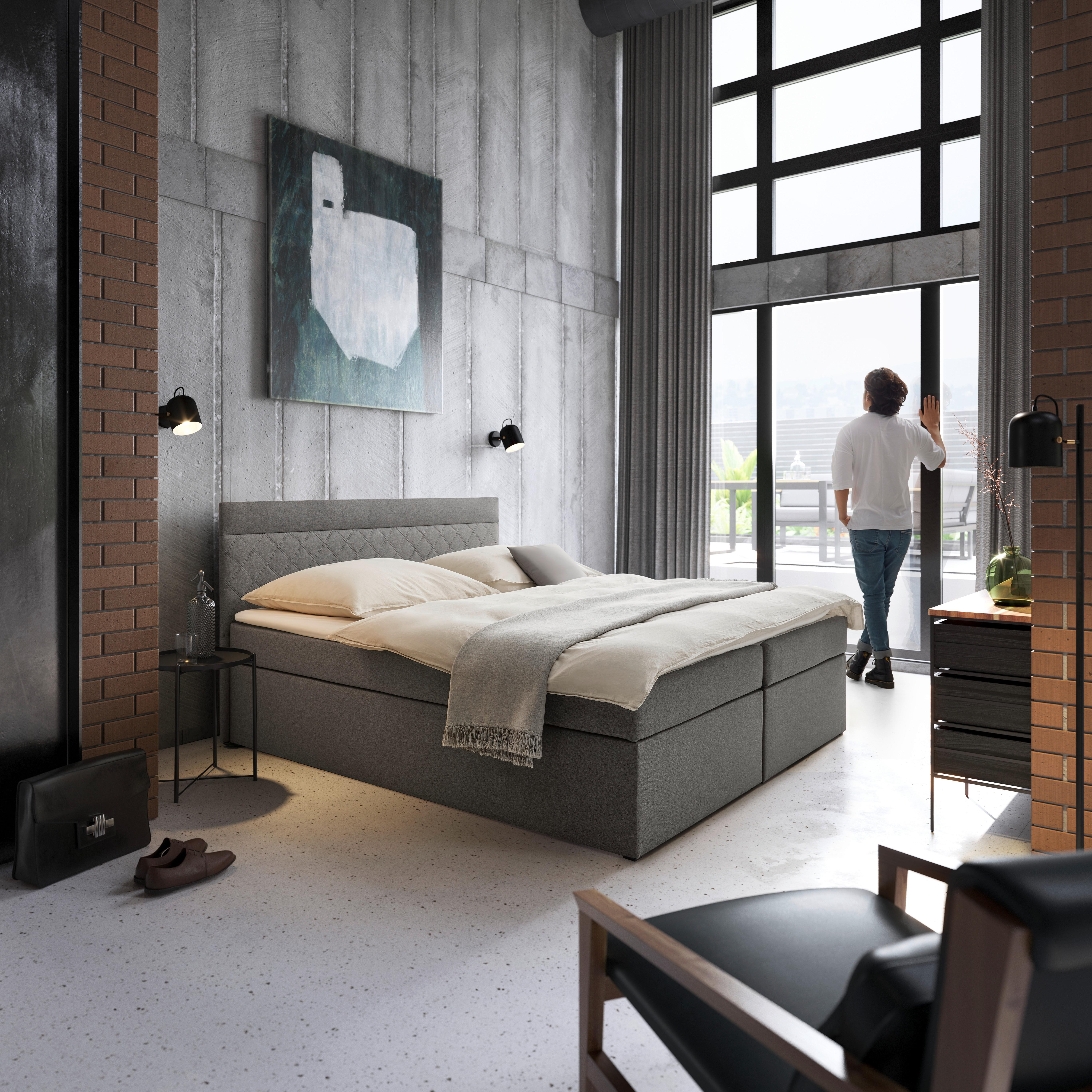 Boxbett Rosa ca. 180x200 cm Grau mit Topper - Schwarz/Grau, MODERN, Holz/Holzwerkstoff (180/200cm) - Bessagi Home