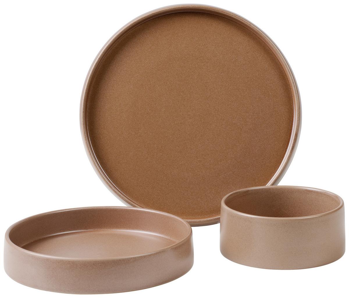 SERWIS OBIADOWO-ŚNIADANIOWY 20195 - brązowy, Trend, ceramika - Novel