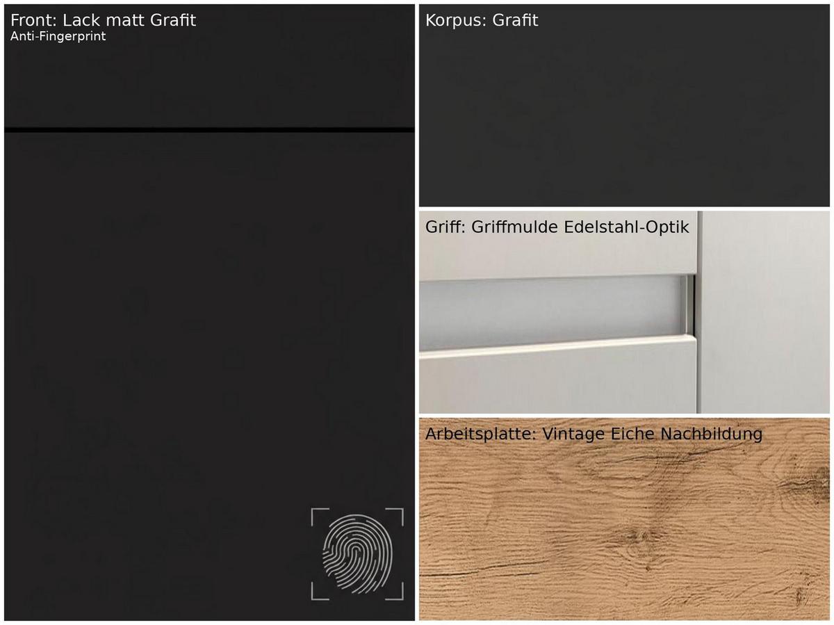 Küchenblock mit Geräten ca. 340 cm Graphitfarben - Eichefarben/Graphitfarben, Trend, Holzwerkstoff/Metall (340cm) - Impuls