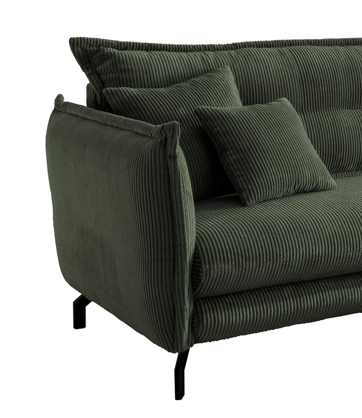 Wohnlandschaft Lava Moosgrün Cord ca. 255x180 cm - Schwarz/Grün, MODERN, Textil/Metall (255/180cm) - Livetastic