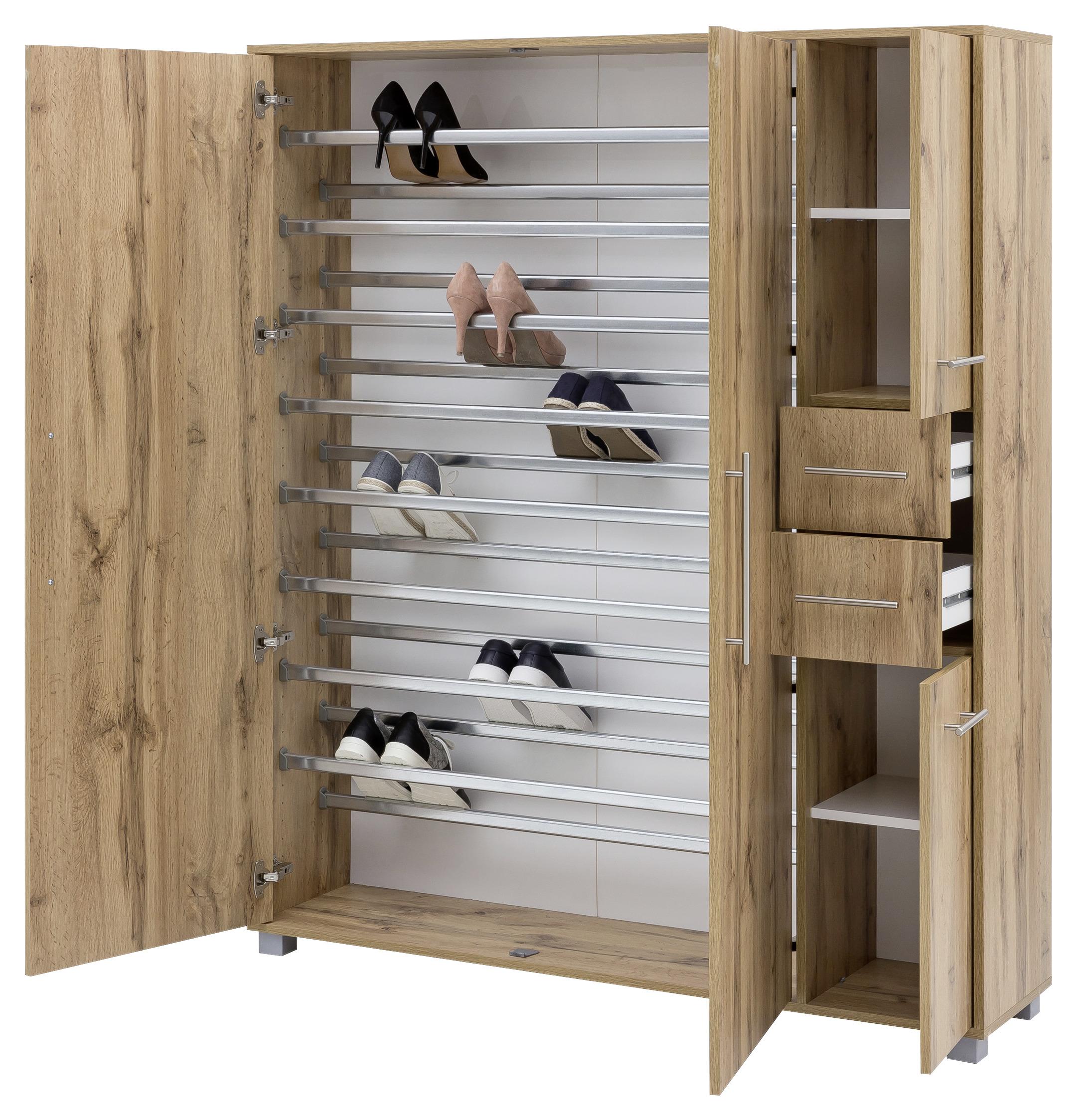 Schuhschrank "Pisa" , braun - Silberfarben/Braun, Basics, Holzwerkstoff/Kunststoff (131,9/161,7/33,05cm) - MID.YOU
