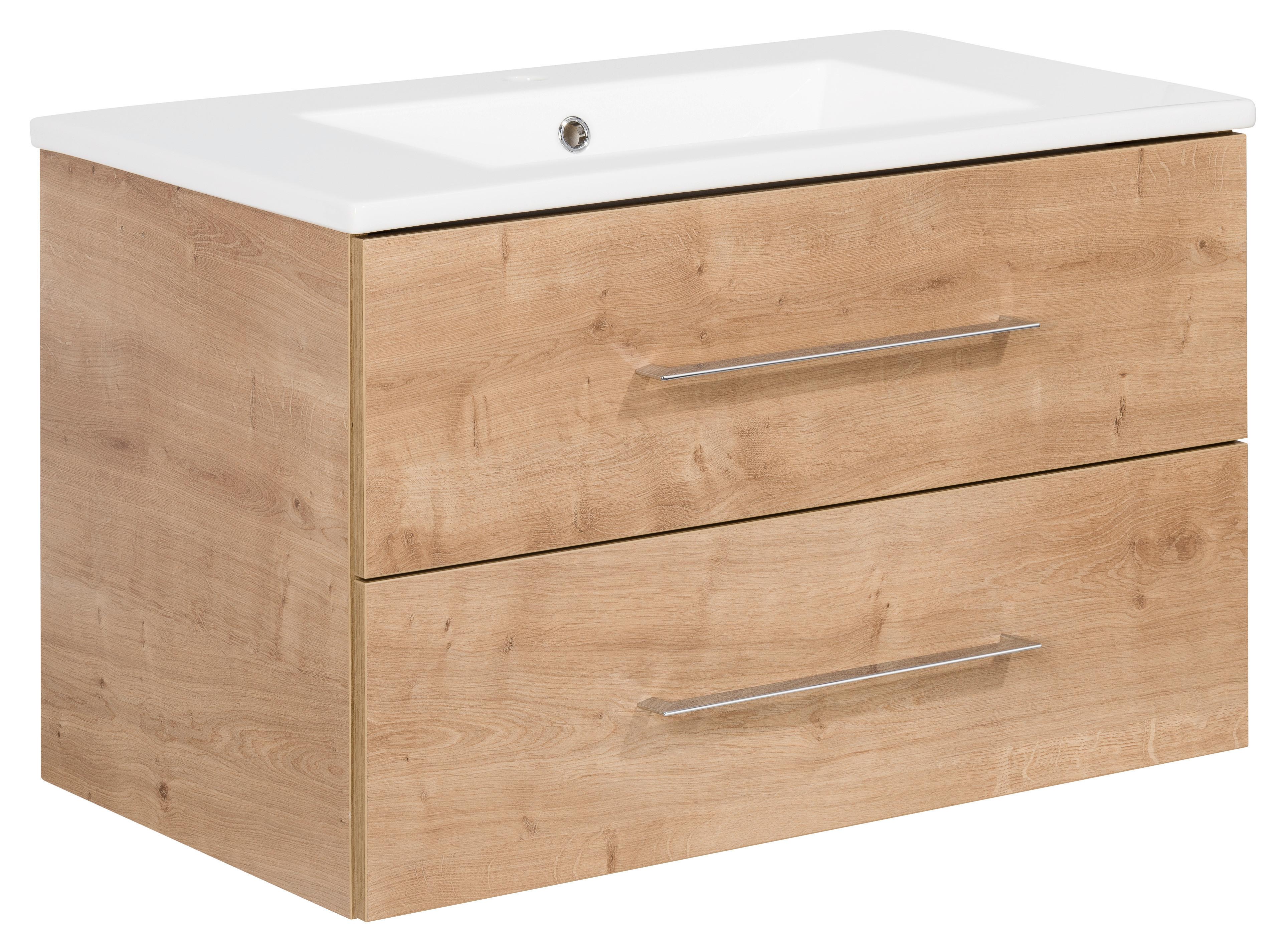 Waschtischkombi B.Perfekt Eichefarben - Eichefarben/Silberfarben, MODERN, Keramik/Holzwerkstoff (82cm) - MID.YOU