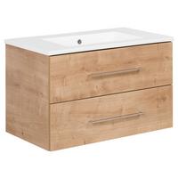 Waschtischkombi B.Perfekt Eichefarben - Eichefarben/Silberfarben, MODERN, Keramik/Holzwerkstoff (82cm) - MID.YOU