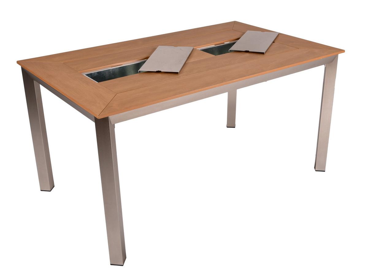 Gartentisch Florence integrierte Eisbehälter - Champagner/Grau, Basics, Kunststoff/Metall (150cm) - Gardenson