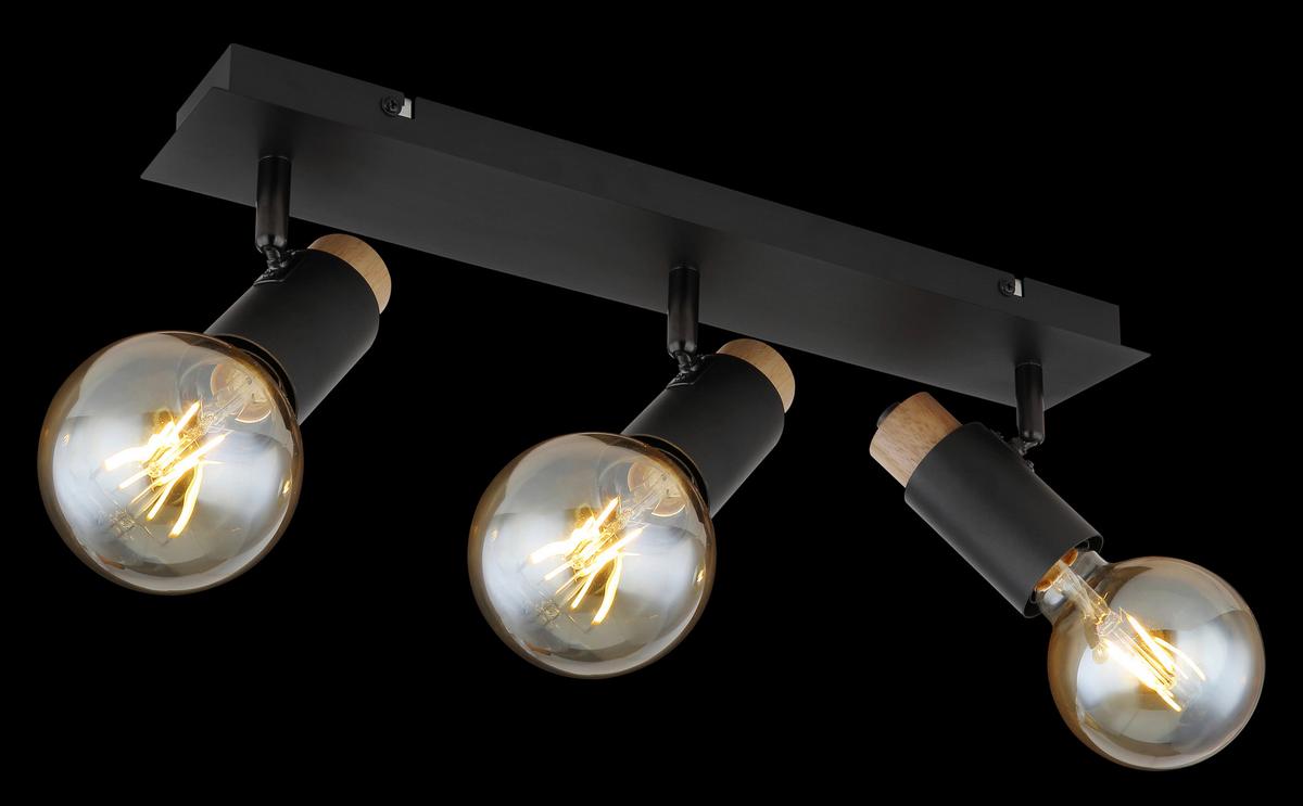 Strahler Matti in Schwarz/Braun max. 40 Watt - Dunkelbraun/Schwarz, Design, Holz/Metall (48,5/8/14,5cm) - Globo