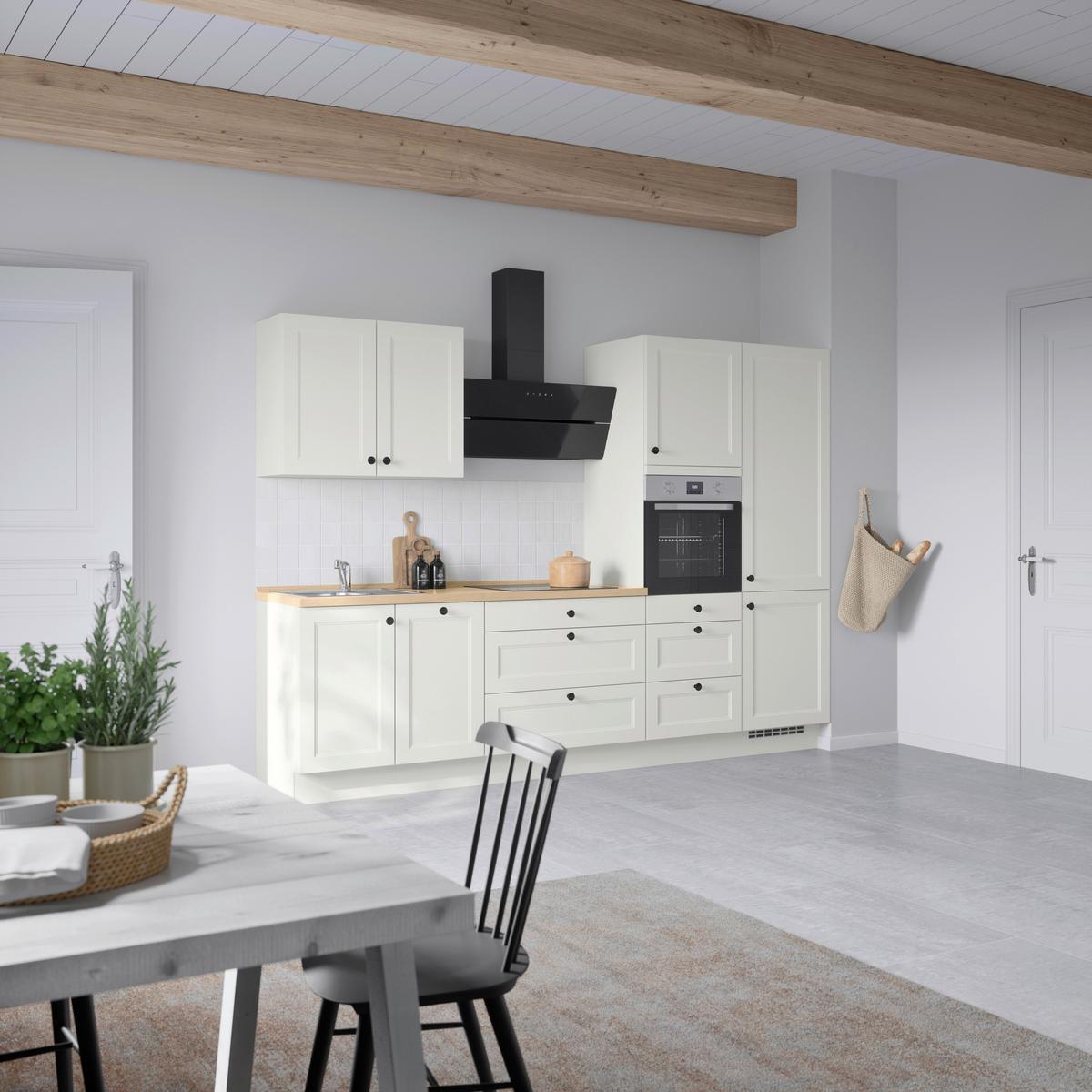 Küchenblock Cascada High m. Geräten Weiß - Eichefarben/Schwarz, MODERN, Holzwerkstoff/Metall (300cm) - Nobilia