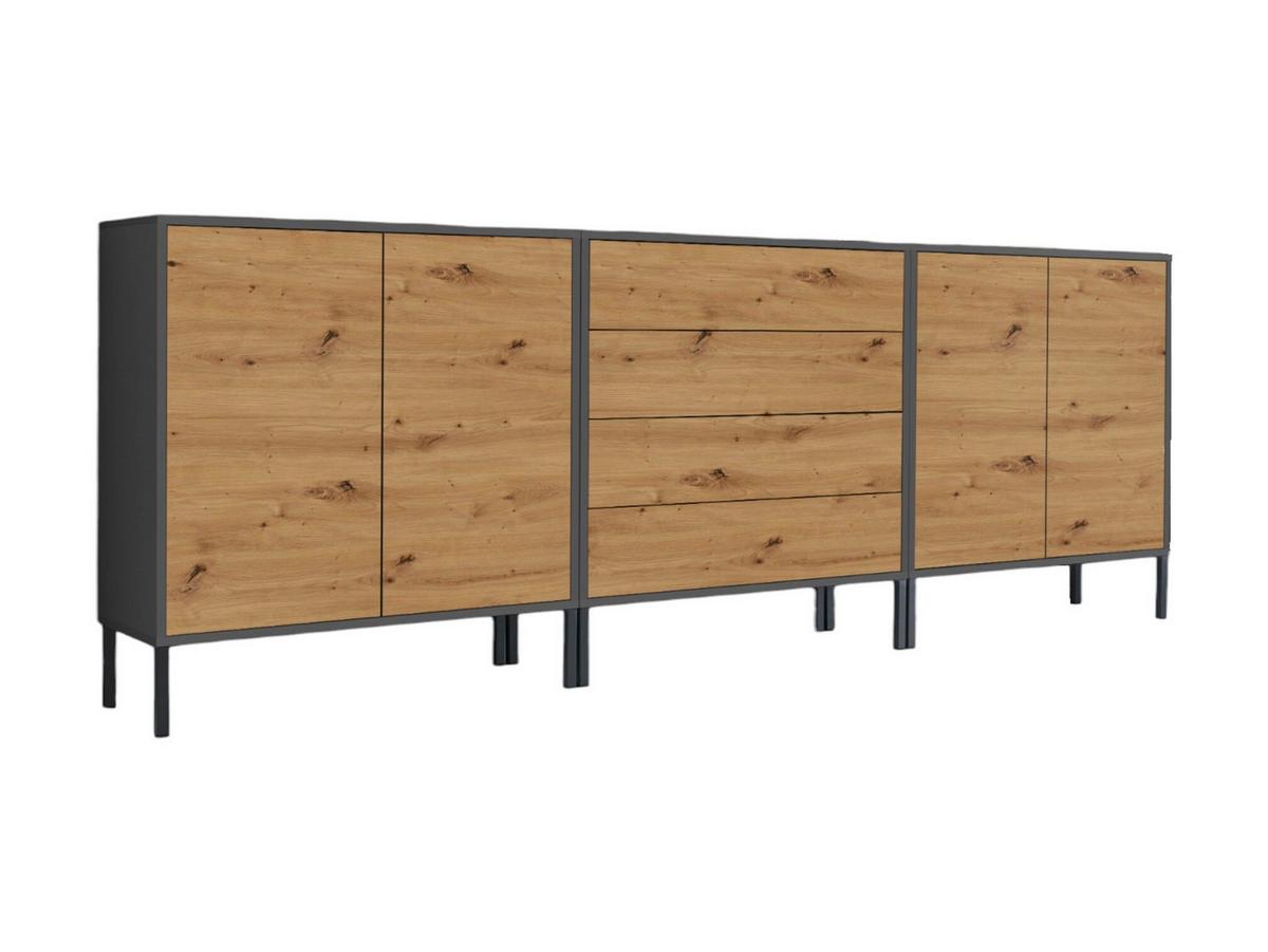Sideboard Mailand Set 5 Anthrazit/Eiche - Anthrazit/Eiche Artisan, MODERN, Holzwerkstoff/Metall (237/86/33cm) - MID.YOU