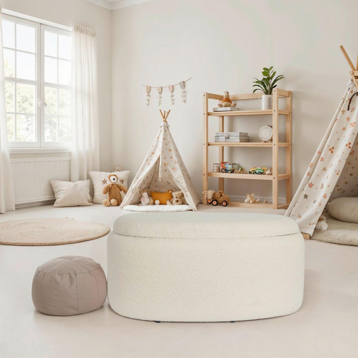 HOCKERBANK HOCKER STOFF - Creme, Design, Textil (81/40/62cm) - MID.YOU